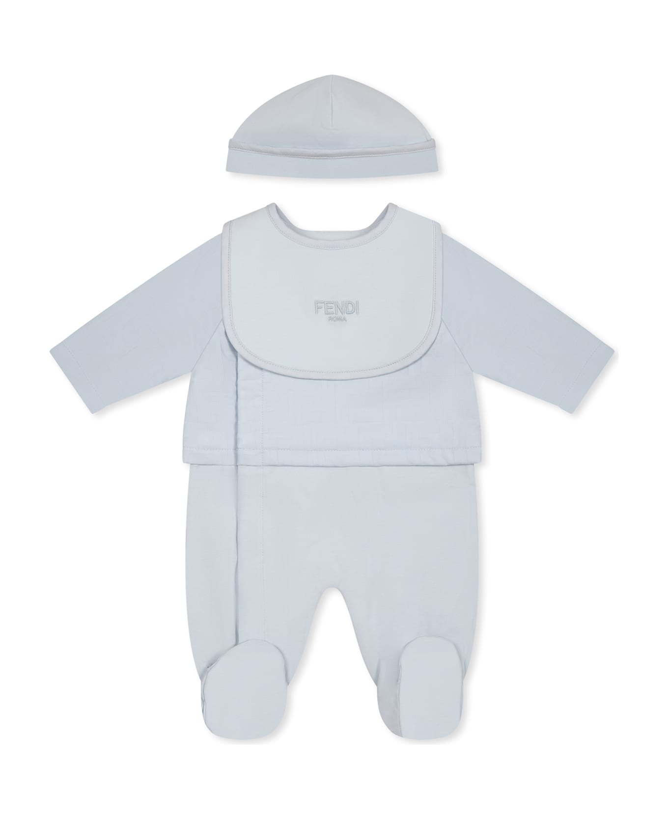 Fendi Light Blue Babygrow Set For Baby Boy With Ff - Light Blue