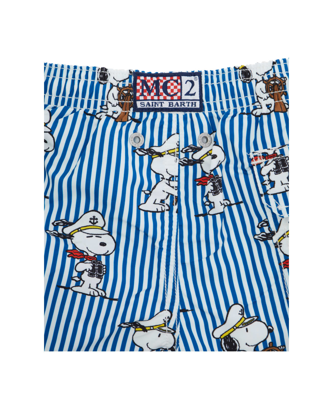 MC2 Saint Barth 'jean' Blue Swim Shorts With Elastic Drawstring Waist And All-over Striped Motif With Print In Tech Fabric Baby - Blu