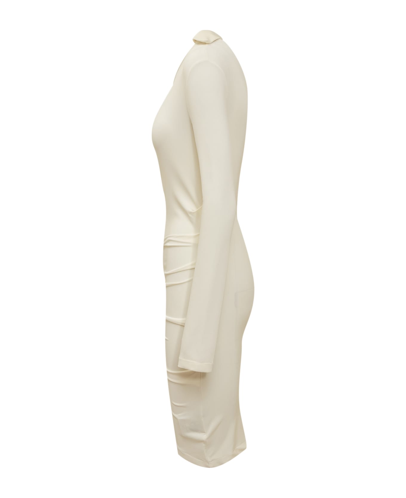 Off-White Short White Asymmetrical Dress With Draping - Bianco