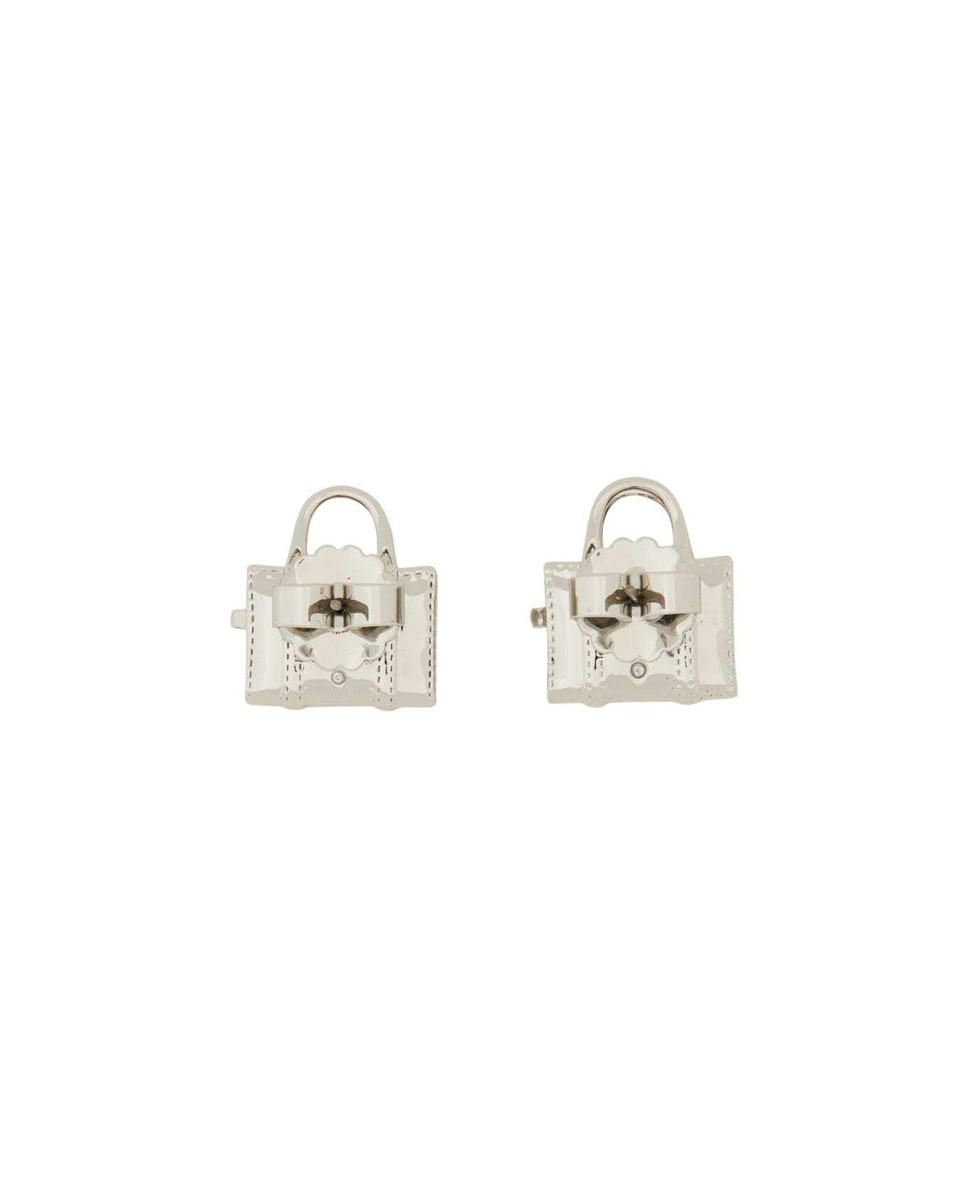 Marc Jacobs Tote Bag Logo Engraved Stud Earrings - SILVER