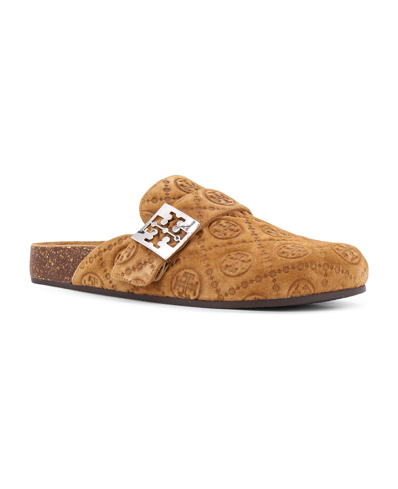 Tory Burch T Monogram Mellow Jacquard Suede Mule - Golden brown/silver