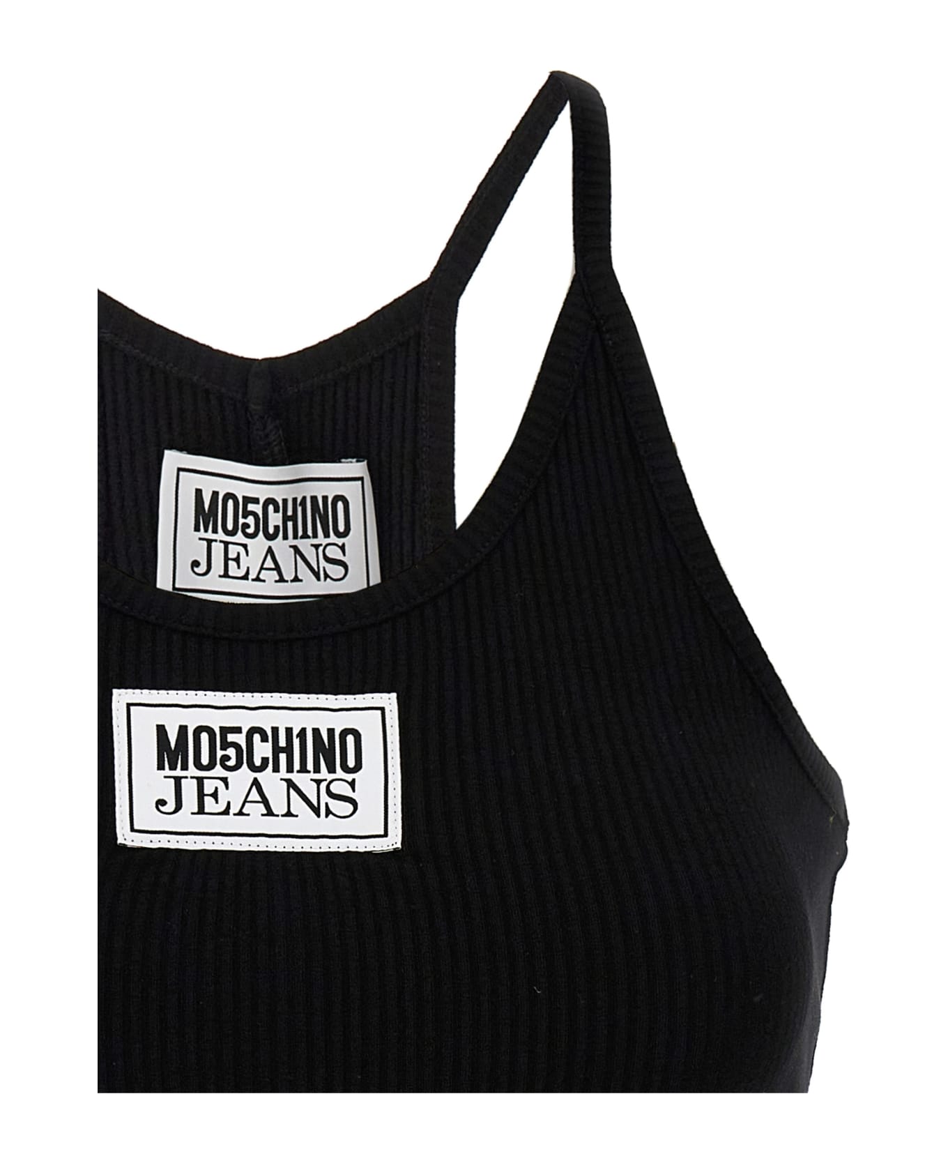 M05CH1N0 Jeans Logo Ribbed Top - Black  