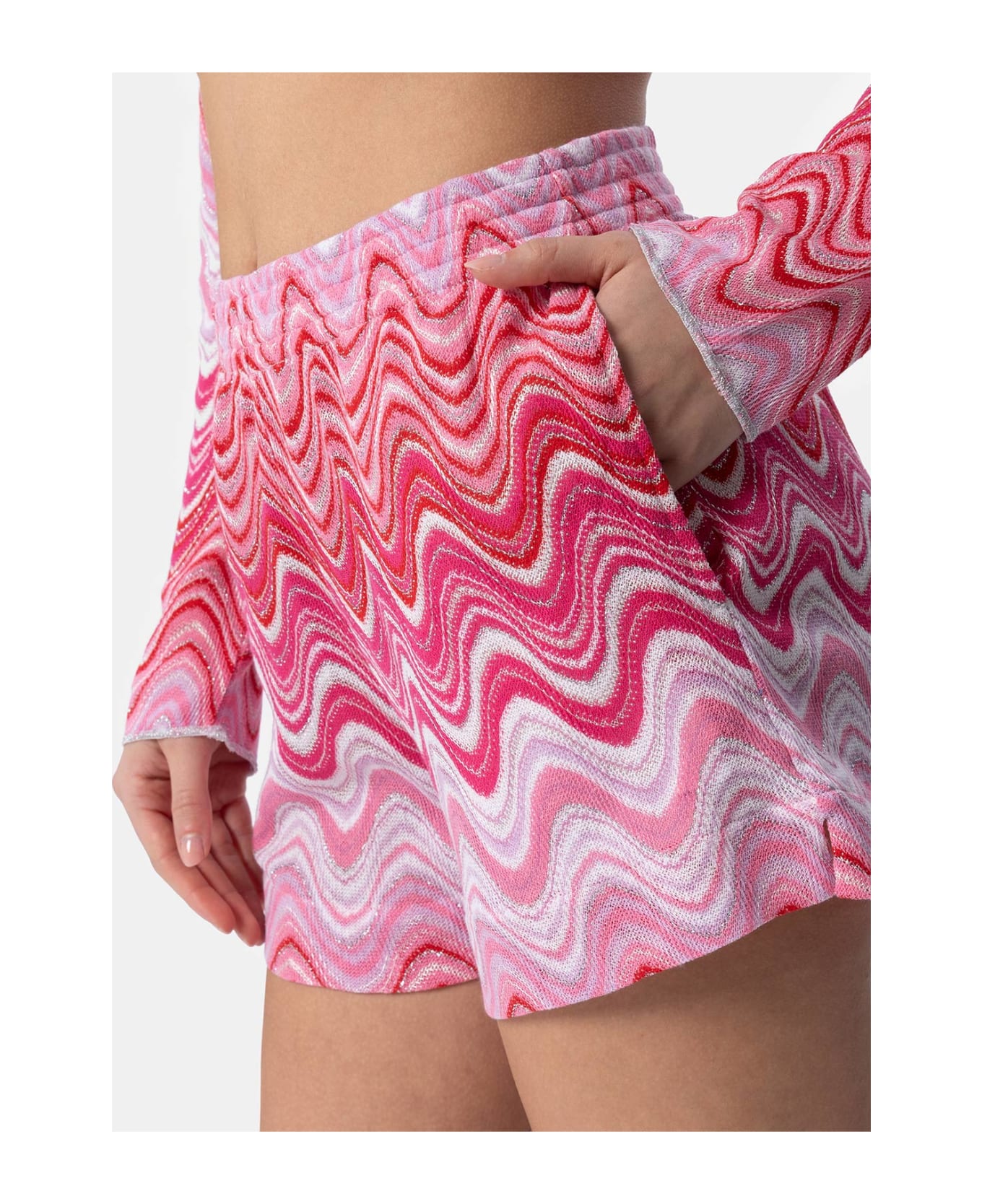 MC2 Saint Barth Woman Rachel Knit Fabric Pull Up Shorts Meave - PINK