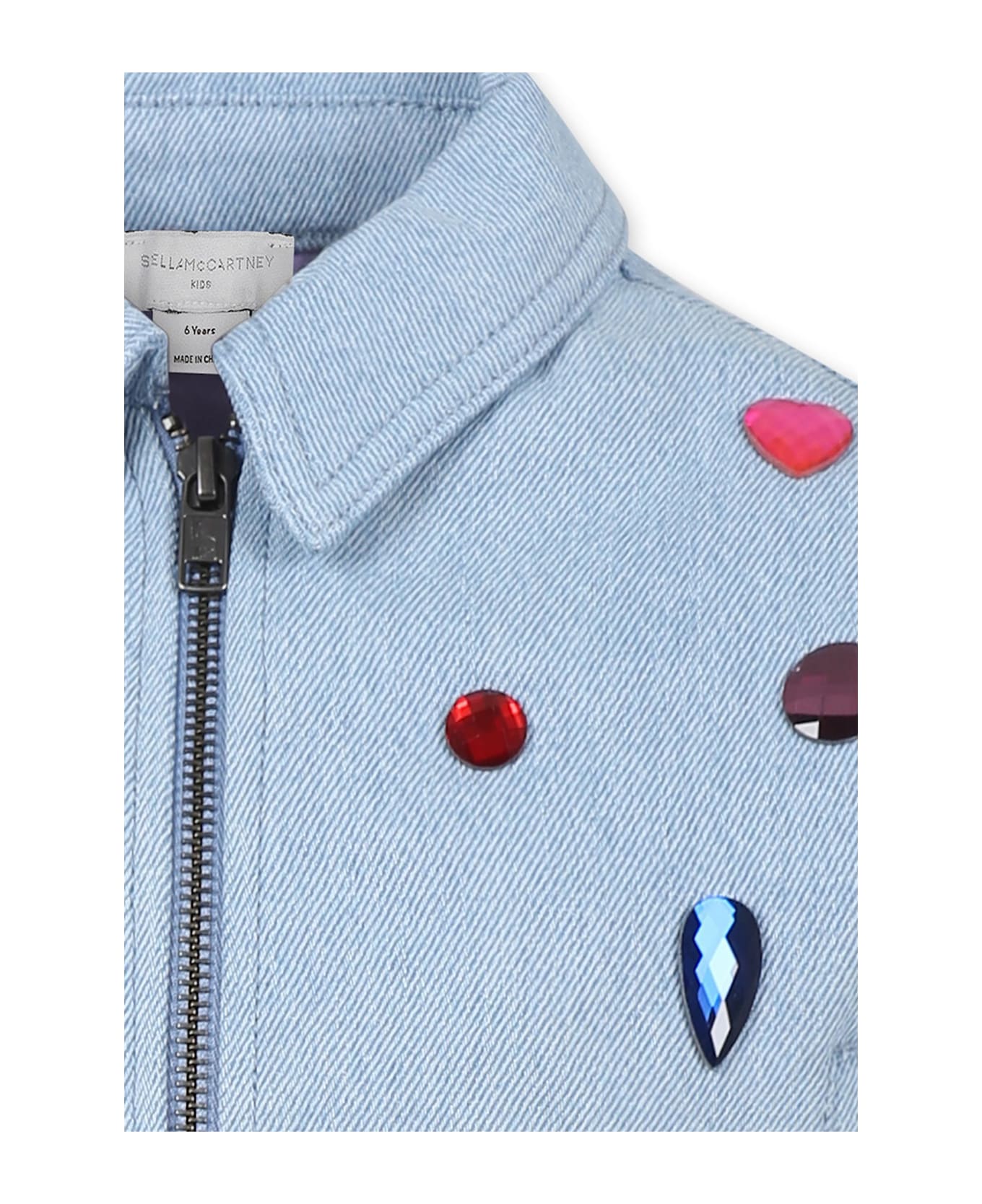 Stella McCartney Kids Light Blue Jacket For Girl With Gems - Denim