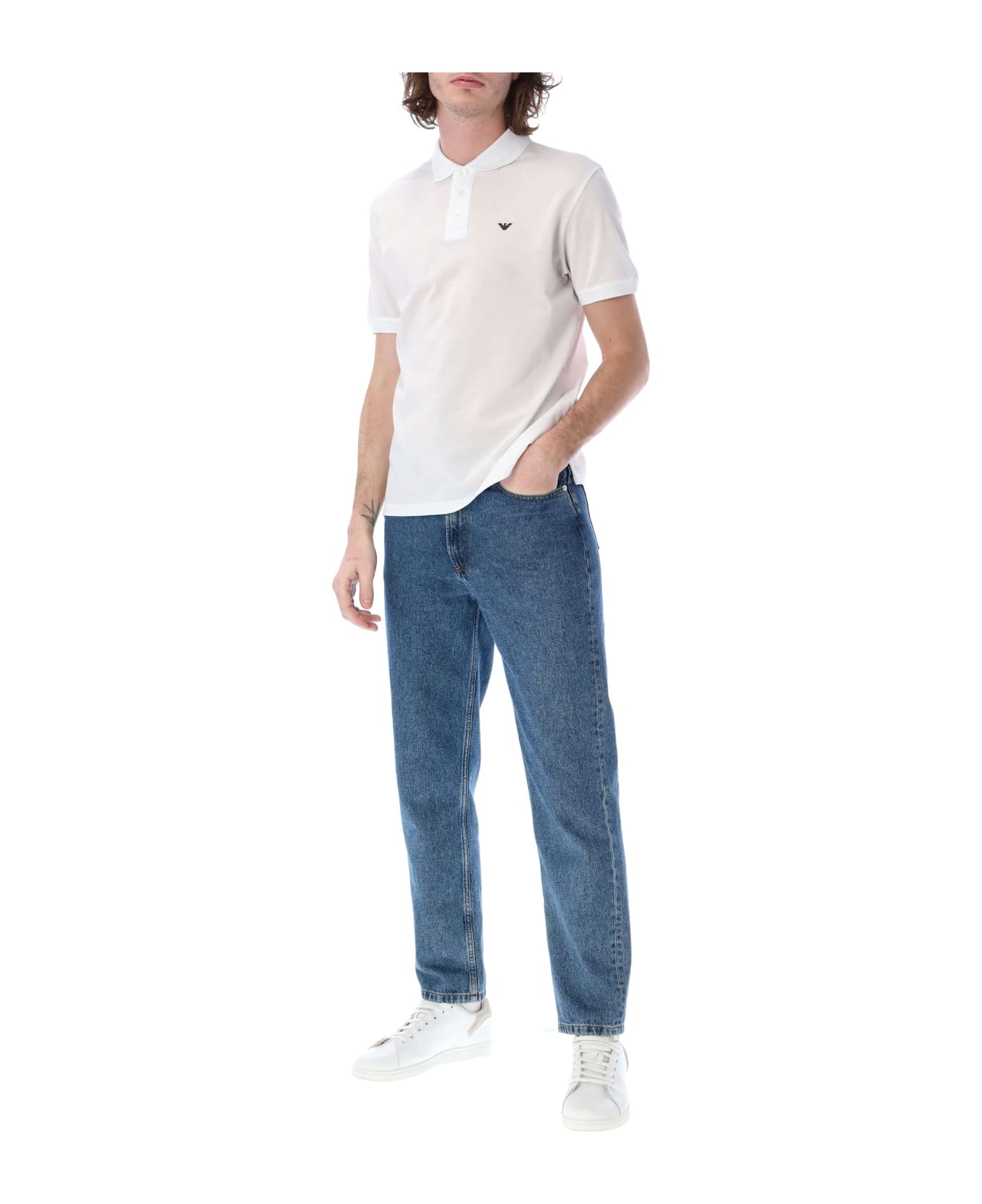 Emporio Armani Piqu Olo Shirt With Micro Eagle - Bianco Ottico ポロシャツ