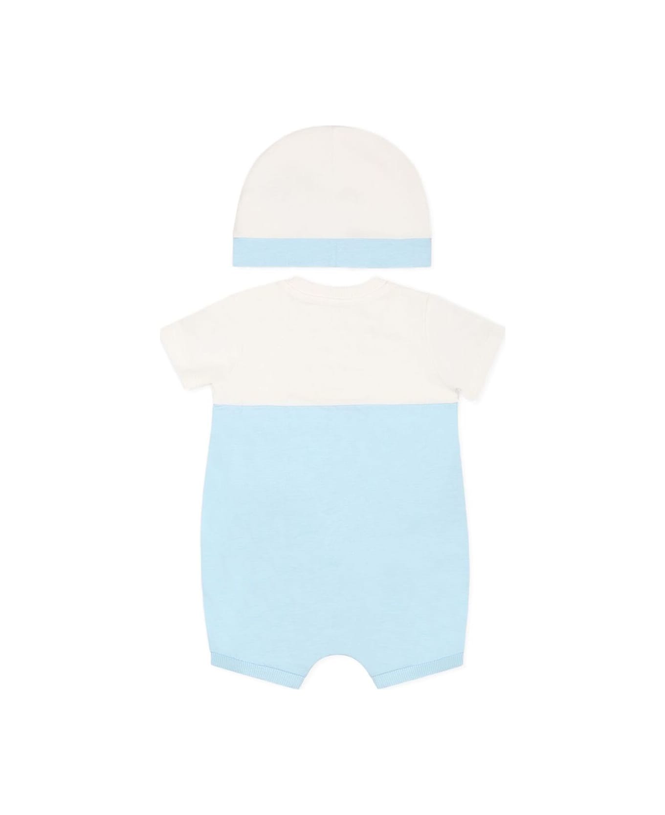 Moschino Light Blue Set With One-piece And Beanie With Logo Detail On The Front In Cotton Baby - Light blue