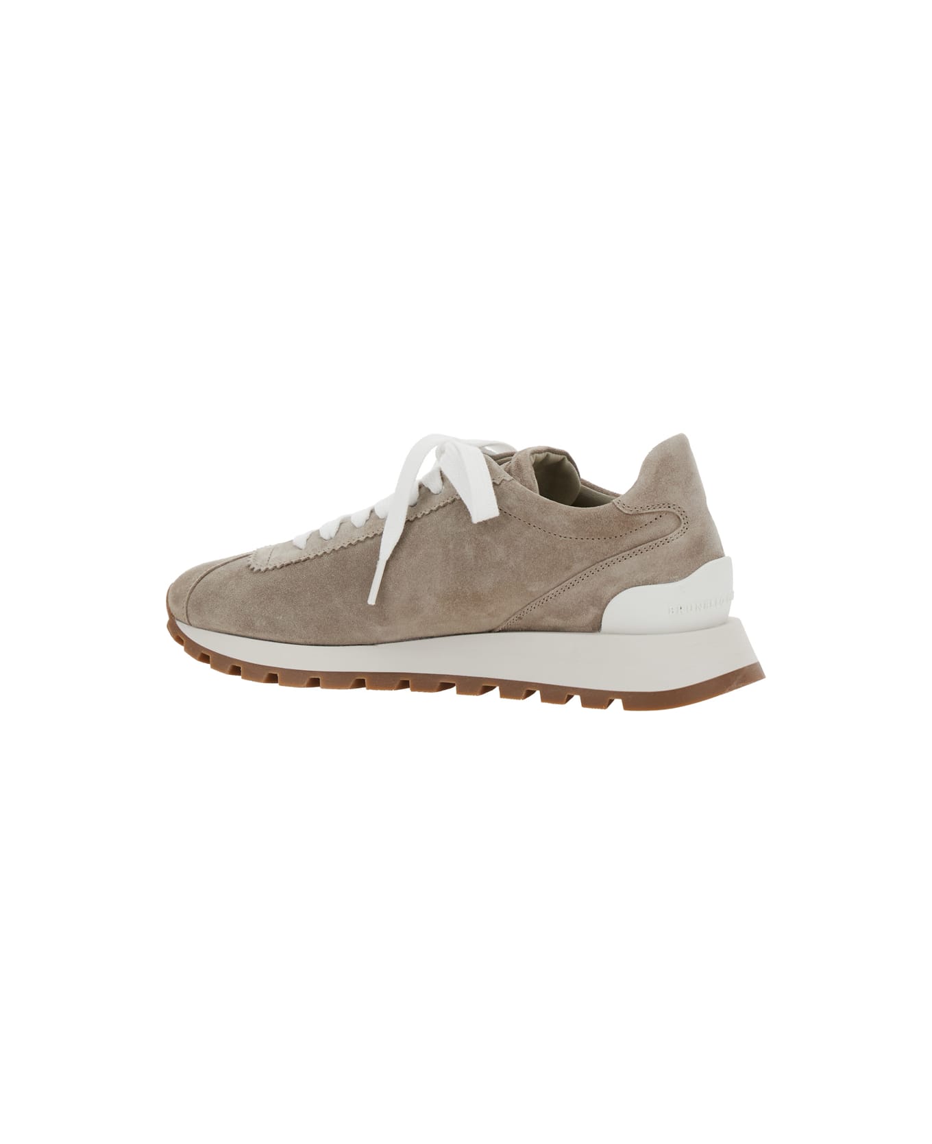 Brunello Cucinelli Beige Low Top Sneakers With Rubber Sole In Suede Woman - Beige