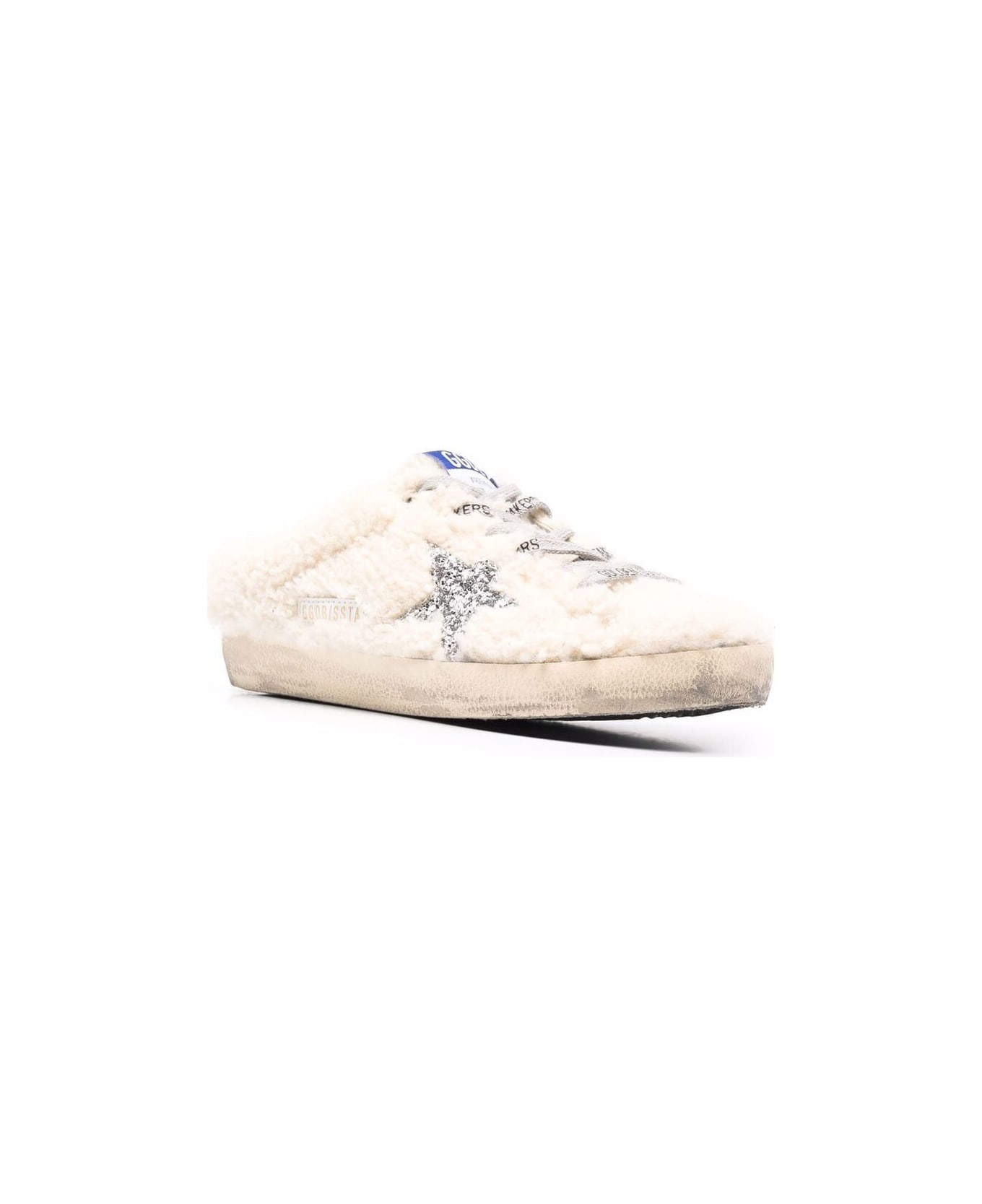 Golden Goose Super-star Sabot Shearling Upper Glitter Star - Natural White Silver