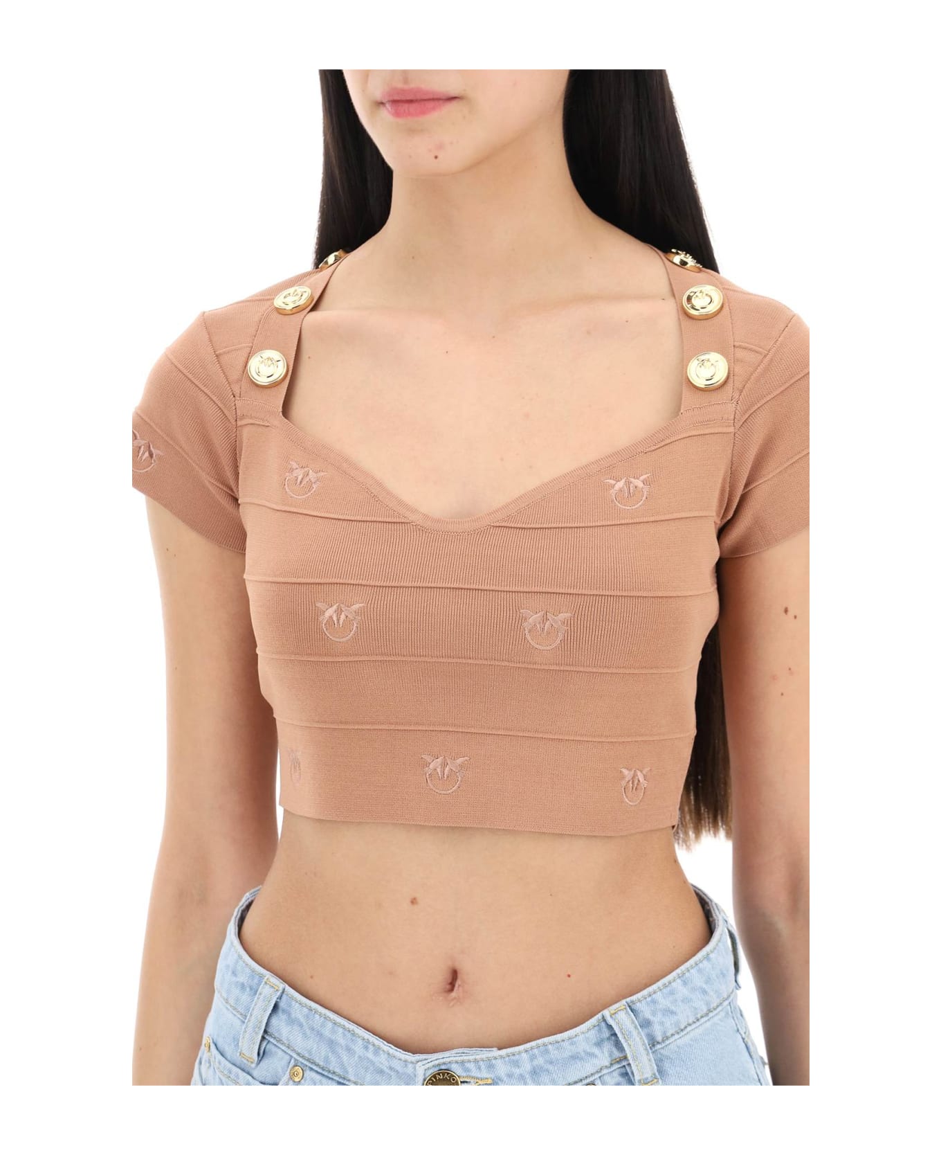 Pinko Hoodia Knitted Crop Top - Beige