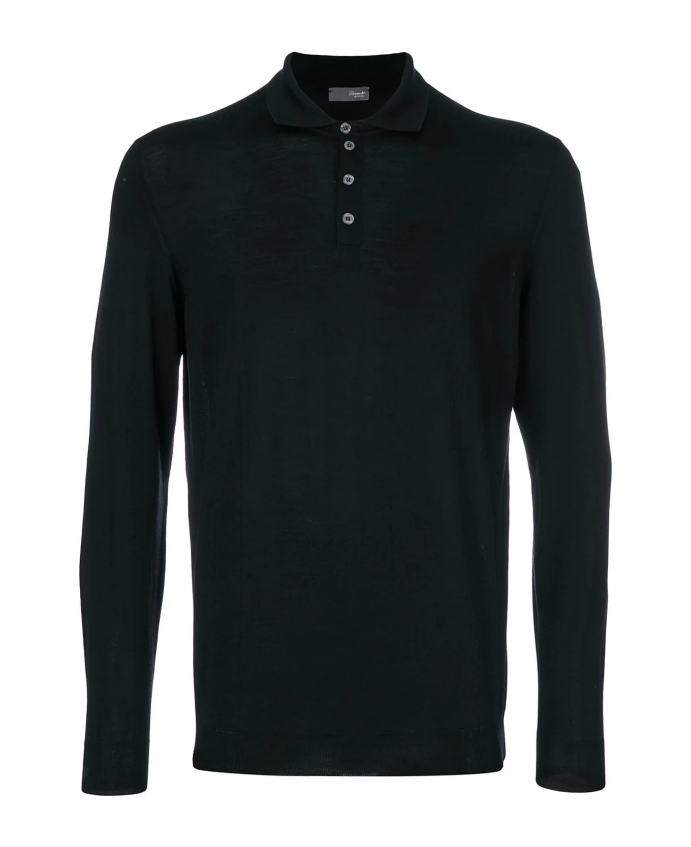 Drumohr Black Merino Plain Polo Shirt - Black