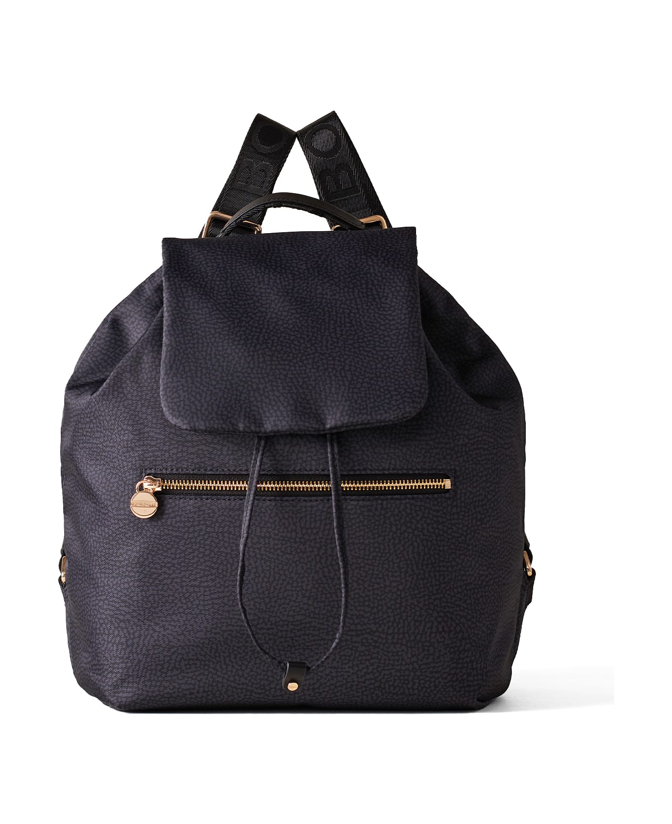 Borbonese Eco Line Medium Backpack In Op Fabric - DARK BLACK
