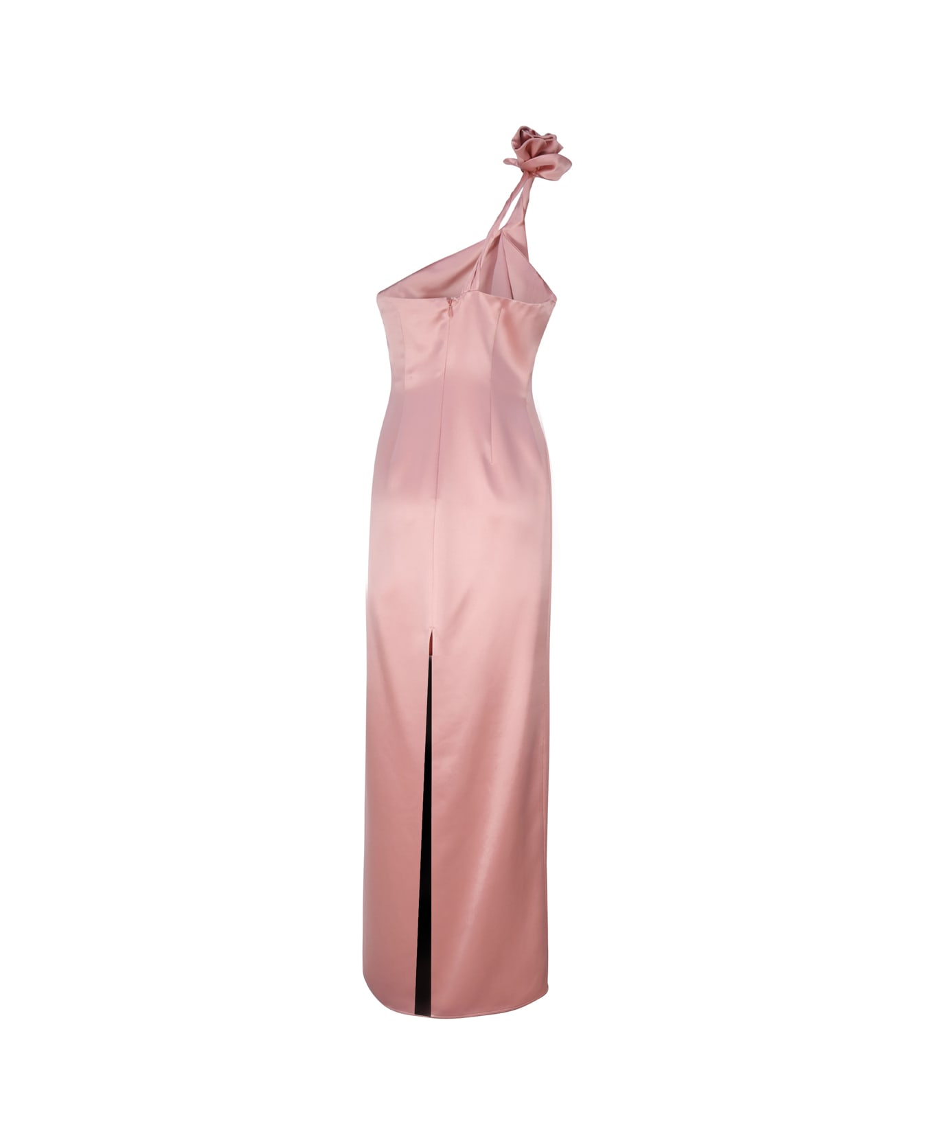 Magda Butrym Silk One-shoulder Midi Dress With Rose Appliqués - Pink