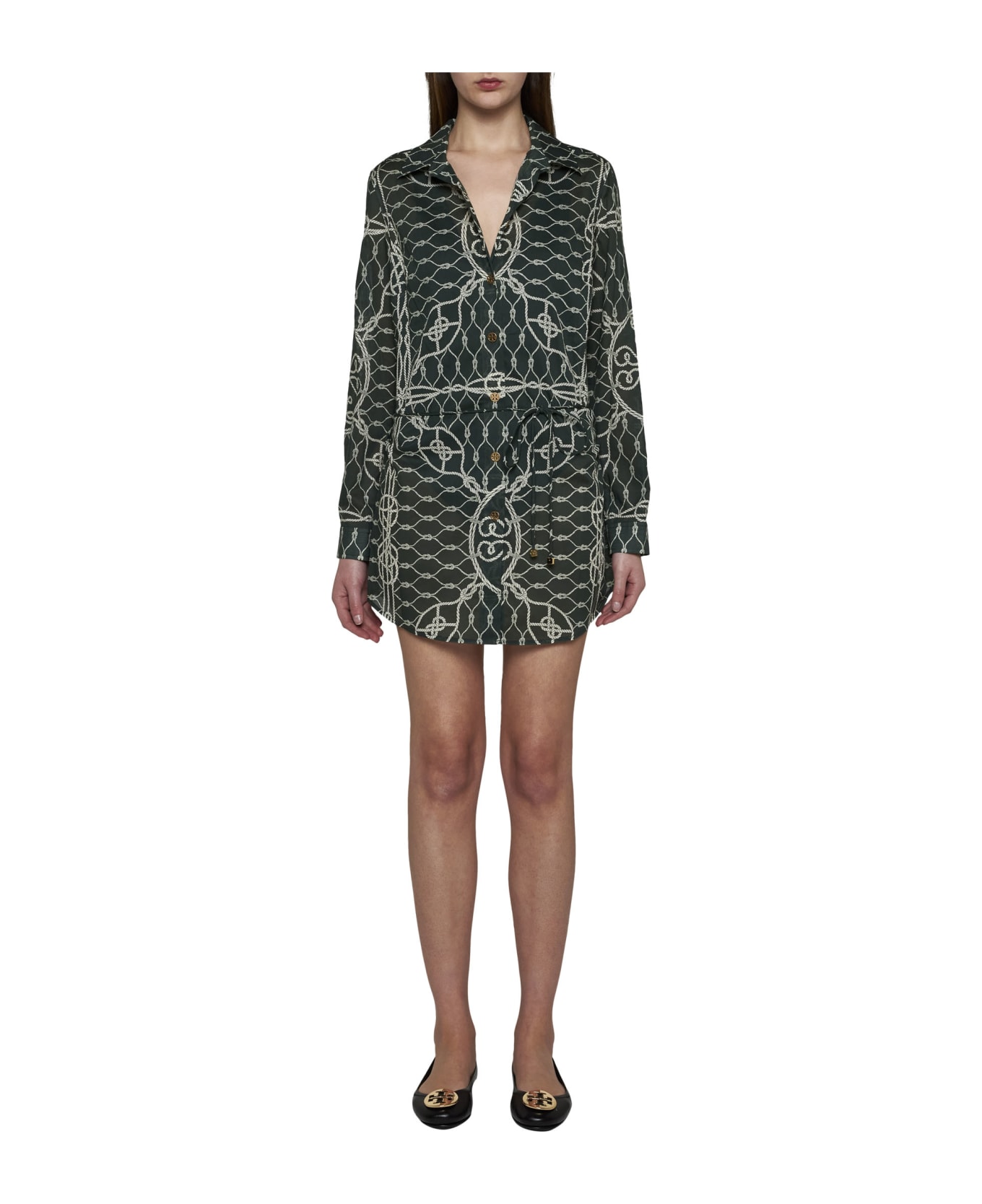 Tory Burch Pattern-printed Long-sleeved Dress - Ivory Knot