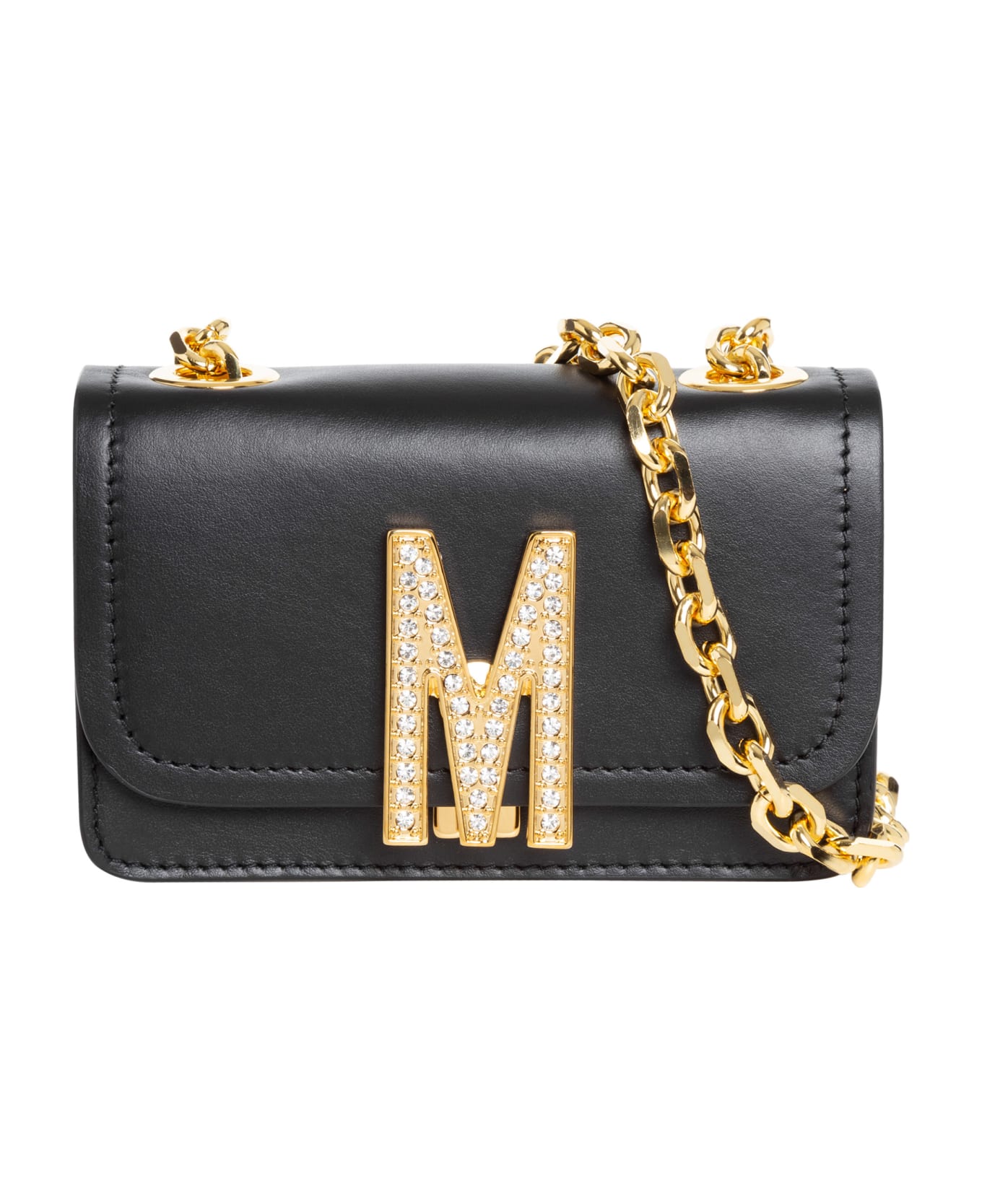 Moschino M Leather Crossbody Bag - Black