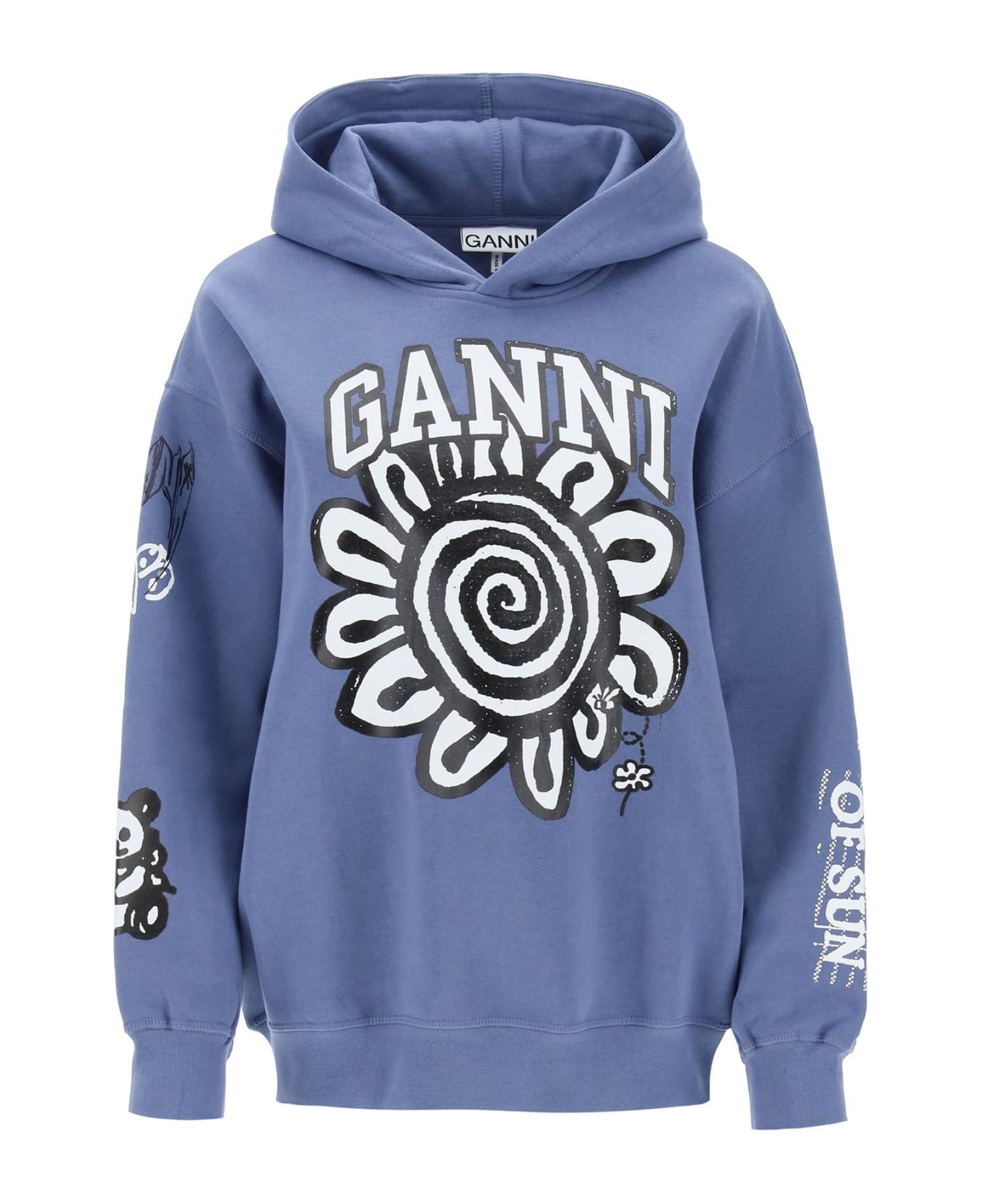 Ganni 'isoli Flower' Blue Cotton Sweatshirt - GRAY BLUE (Light blue) フリース