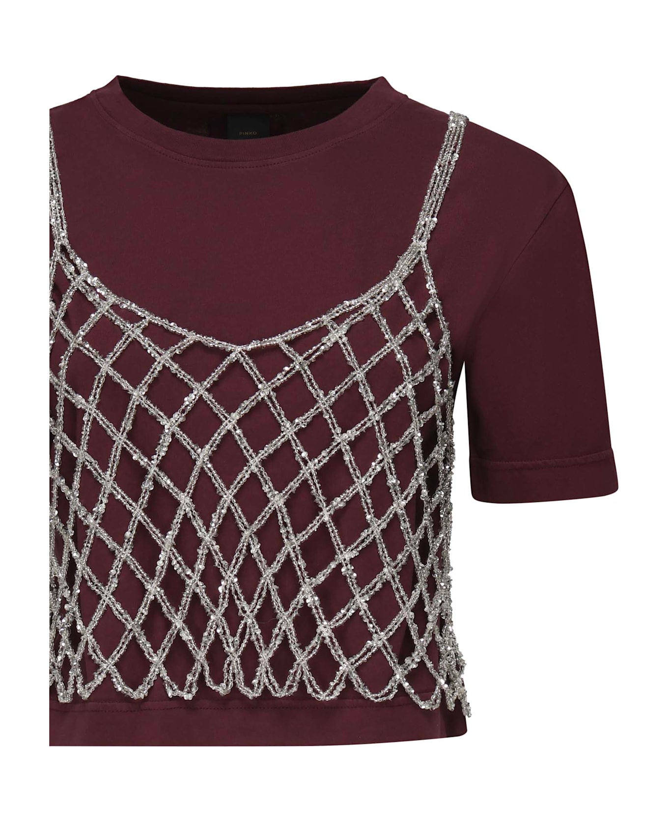 Pinko Cotton Cropped T-shirt - BORDEAUX/SILVER