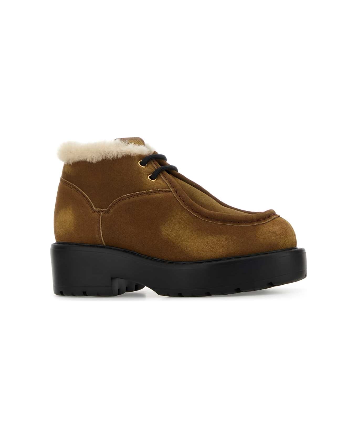 Miu Miu Camel Suede Lace-up Shoes - CANNELLA