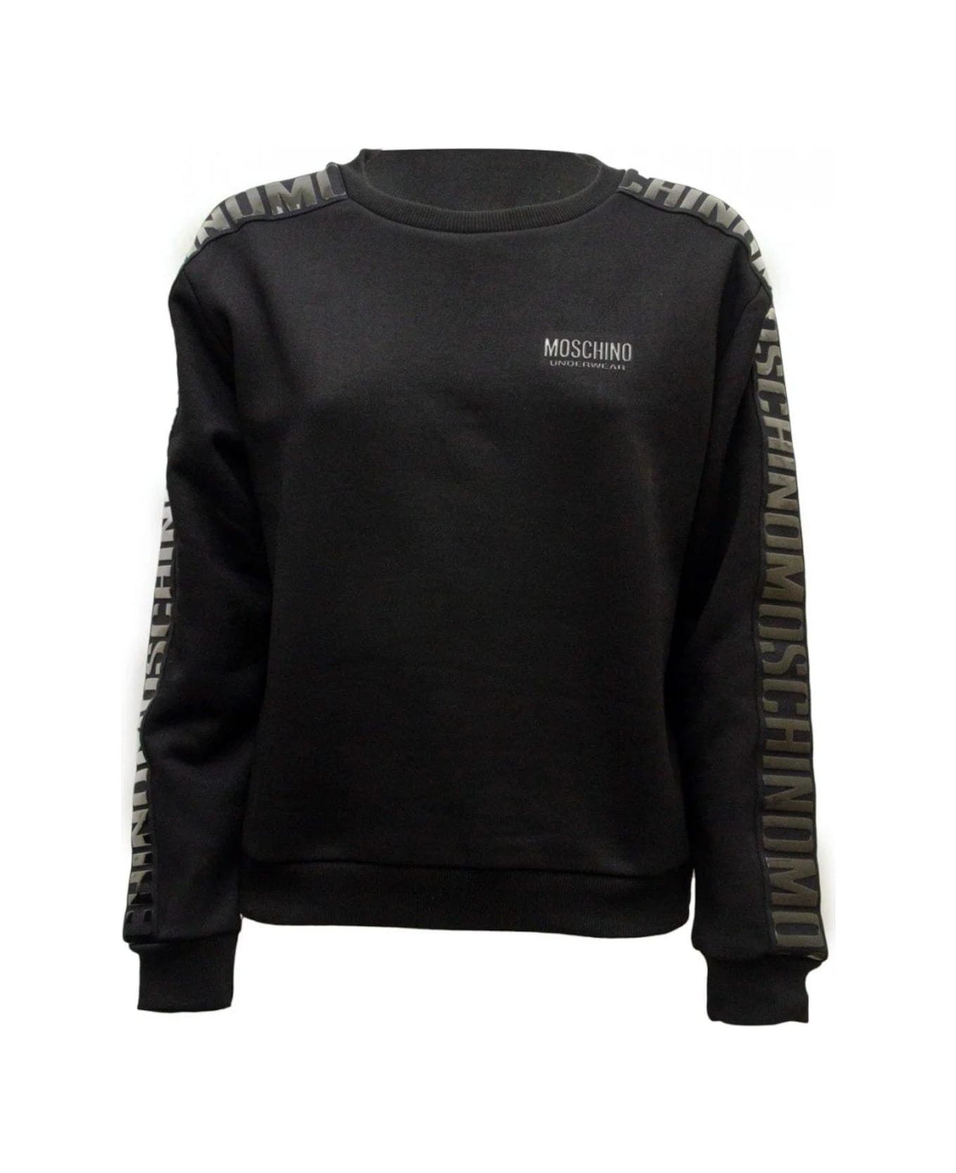 Moschino Logo Embossed Crewneck Sweatshirt - Black