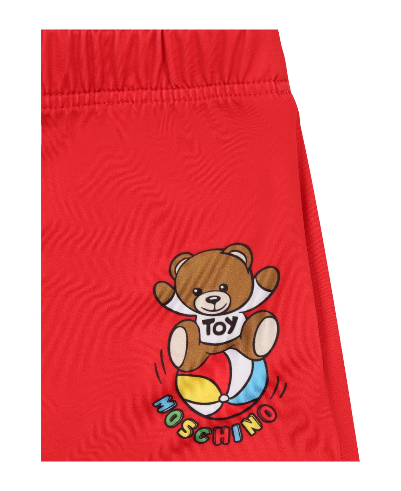 Moschino Red Swimsuit For Baby Boy With Teddy Bear And Multicolor Logo - Red