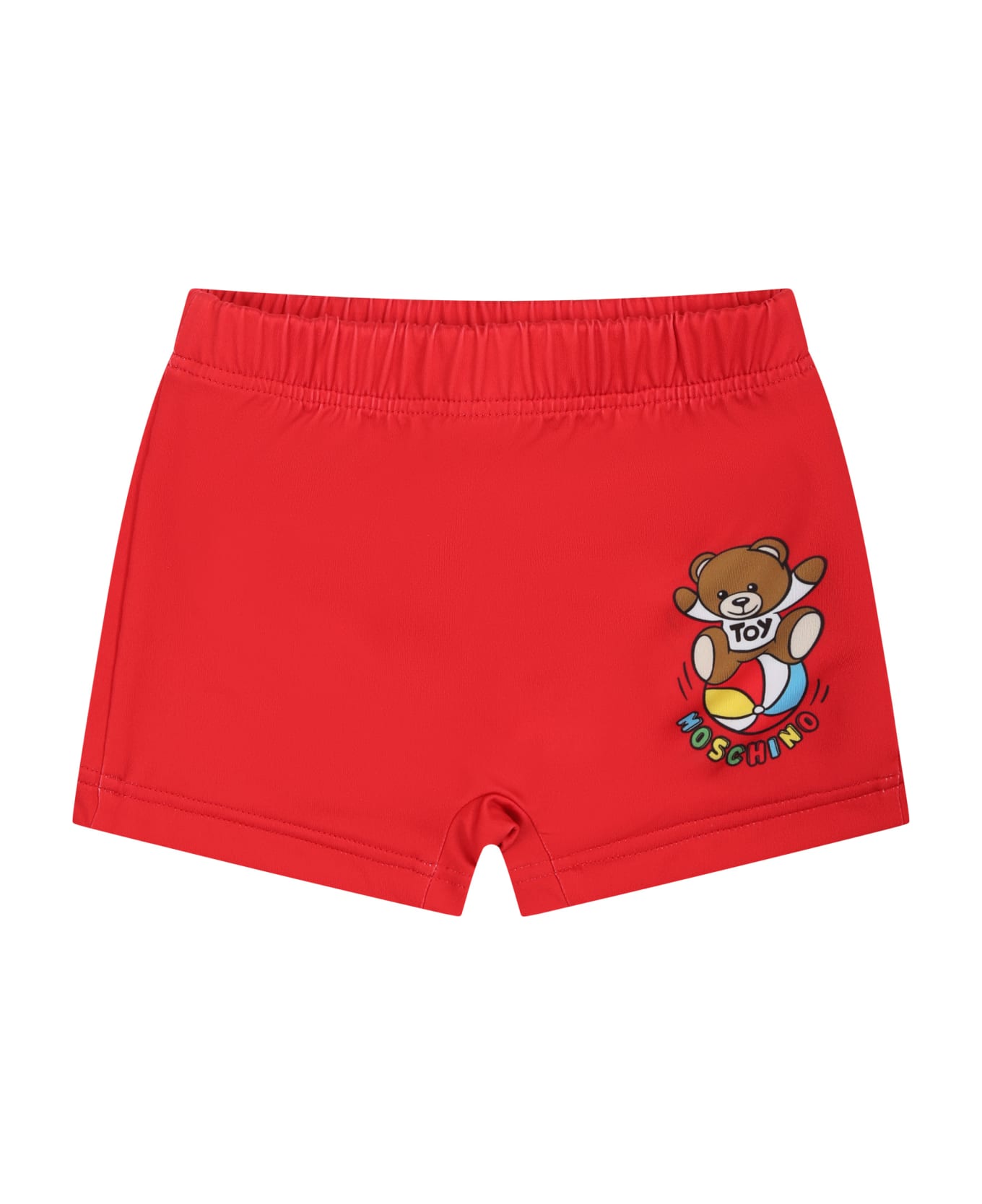 Moschino Red Swimsuit For Baby Boy With Teddy Bear And Multicolor Logo - Red 水着