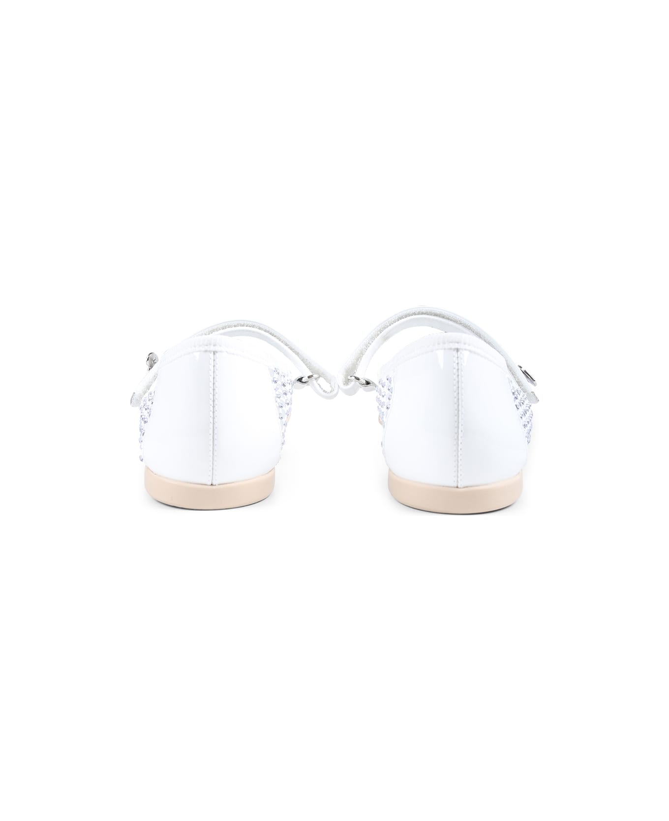 Monnalisa White Ballet Flats For Girl With Rhinestones - White