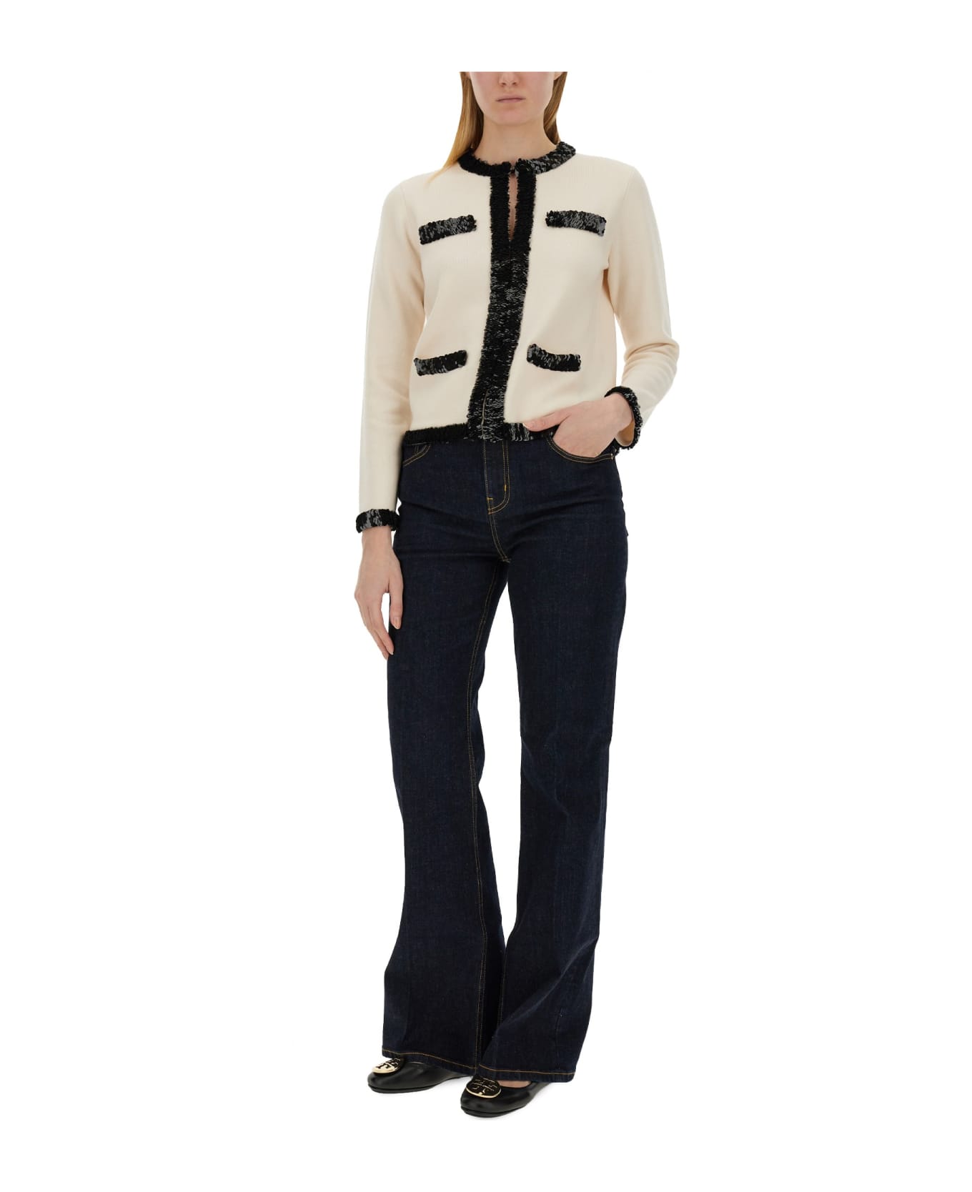 Tory Burch Sequin-embellished Cardigan - White/Black