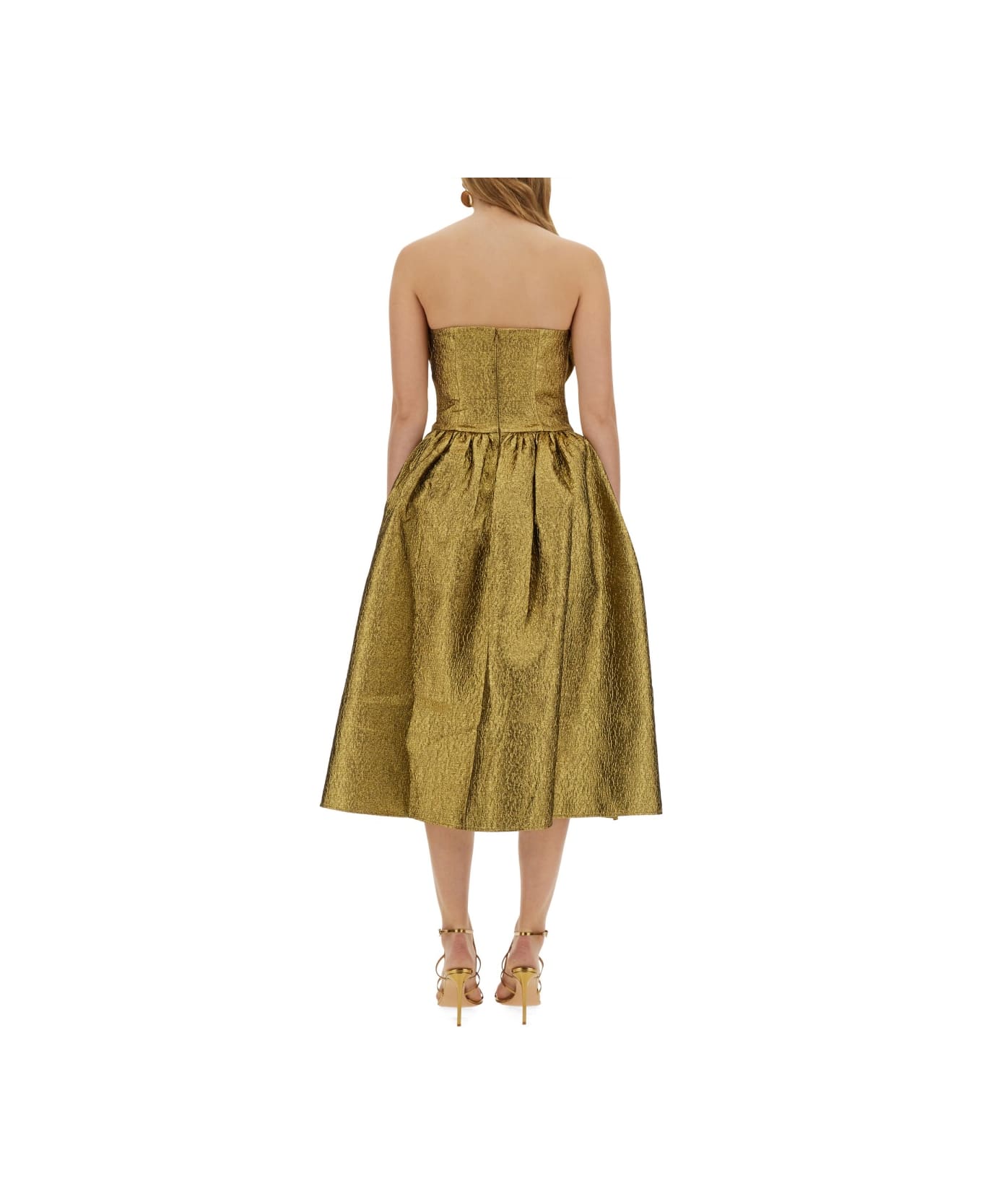 self-portrait Metallic Jacquard Midi Dress - GOLD