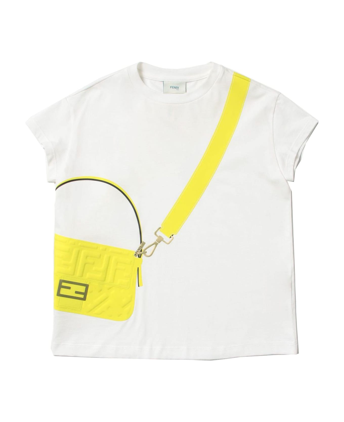 Fendi White Cotton Tshirt - Gesso+giallo