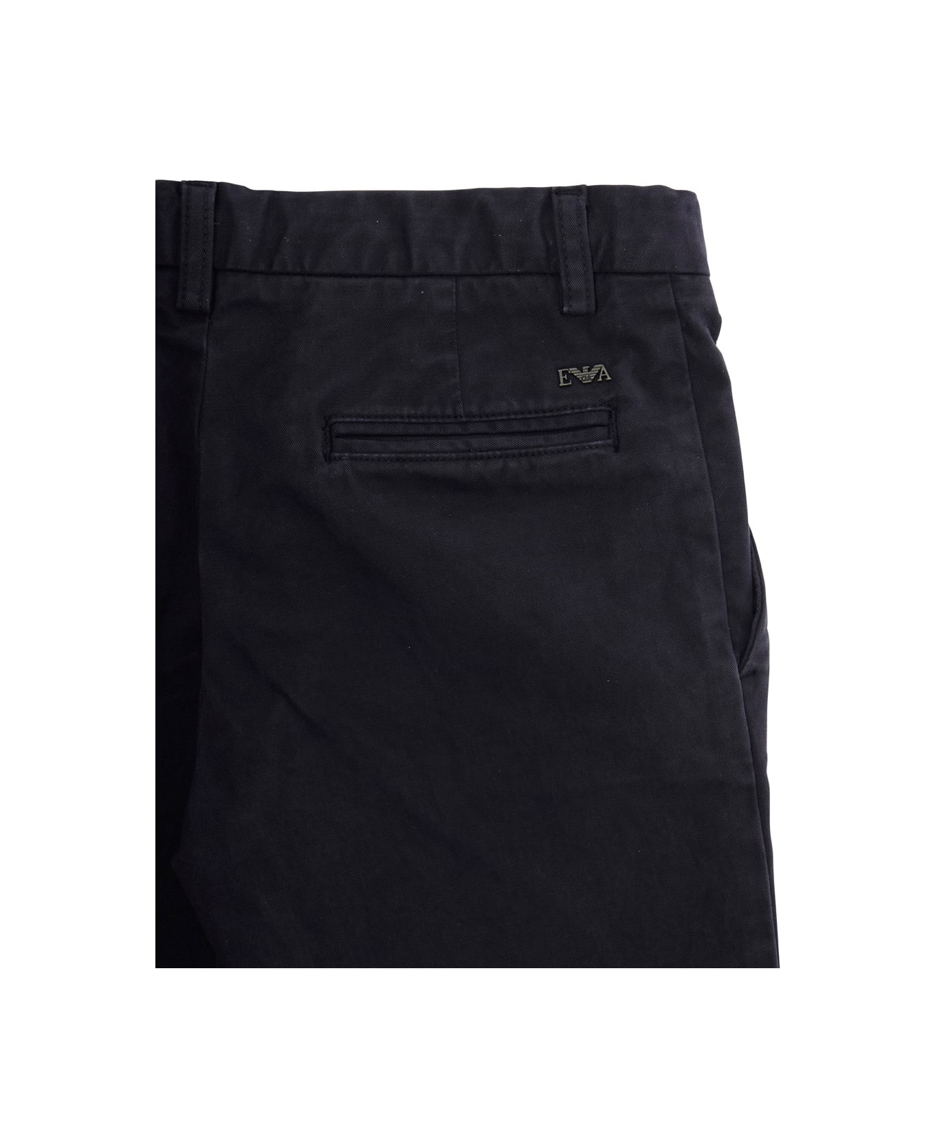 Emporio Armani Blue Trousers With Belt Loops And Logo Plate On The Back In Cotton Boy - Blu