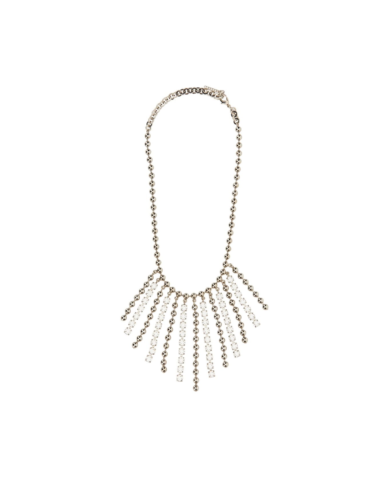 Alessandra Rich Crystal And Chain Necklace With Bangs - SILVER