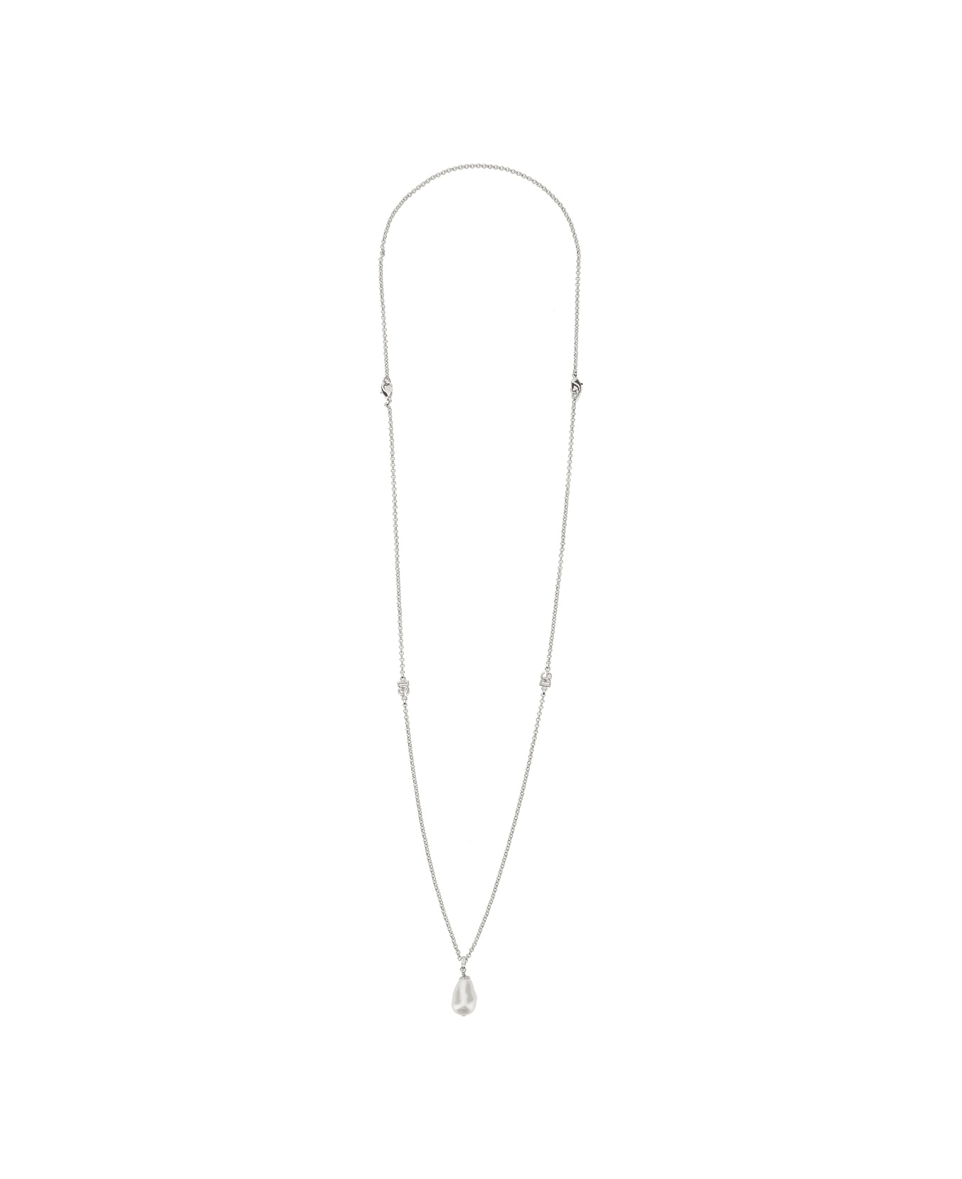 Dolce & Gabbana Silver-tone Necklace With Drop Pendant And Dg Logo In Brass Man - Metallic