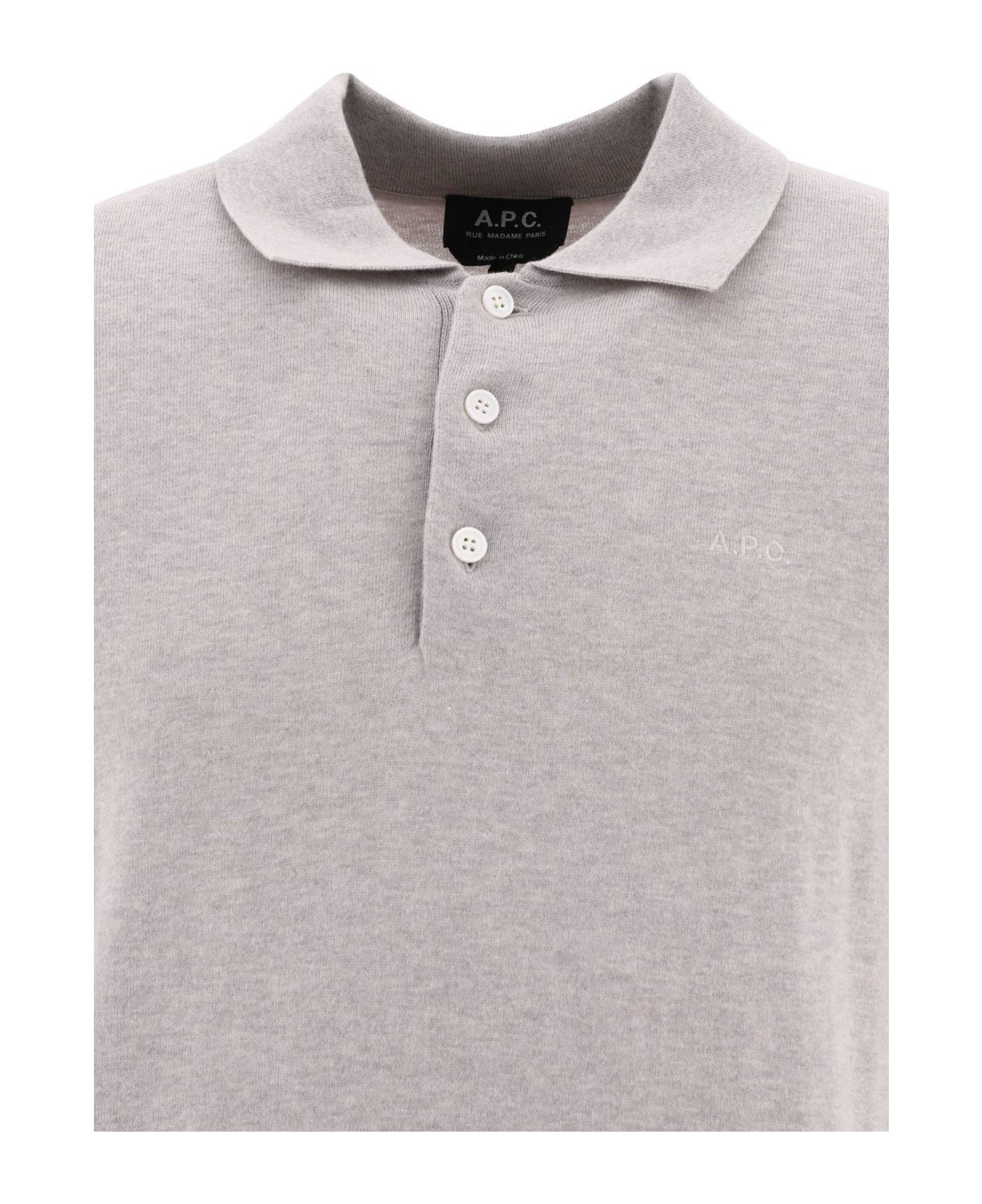 A.P.C. Gregory Logo Embroidered Polo Shirt - Grey