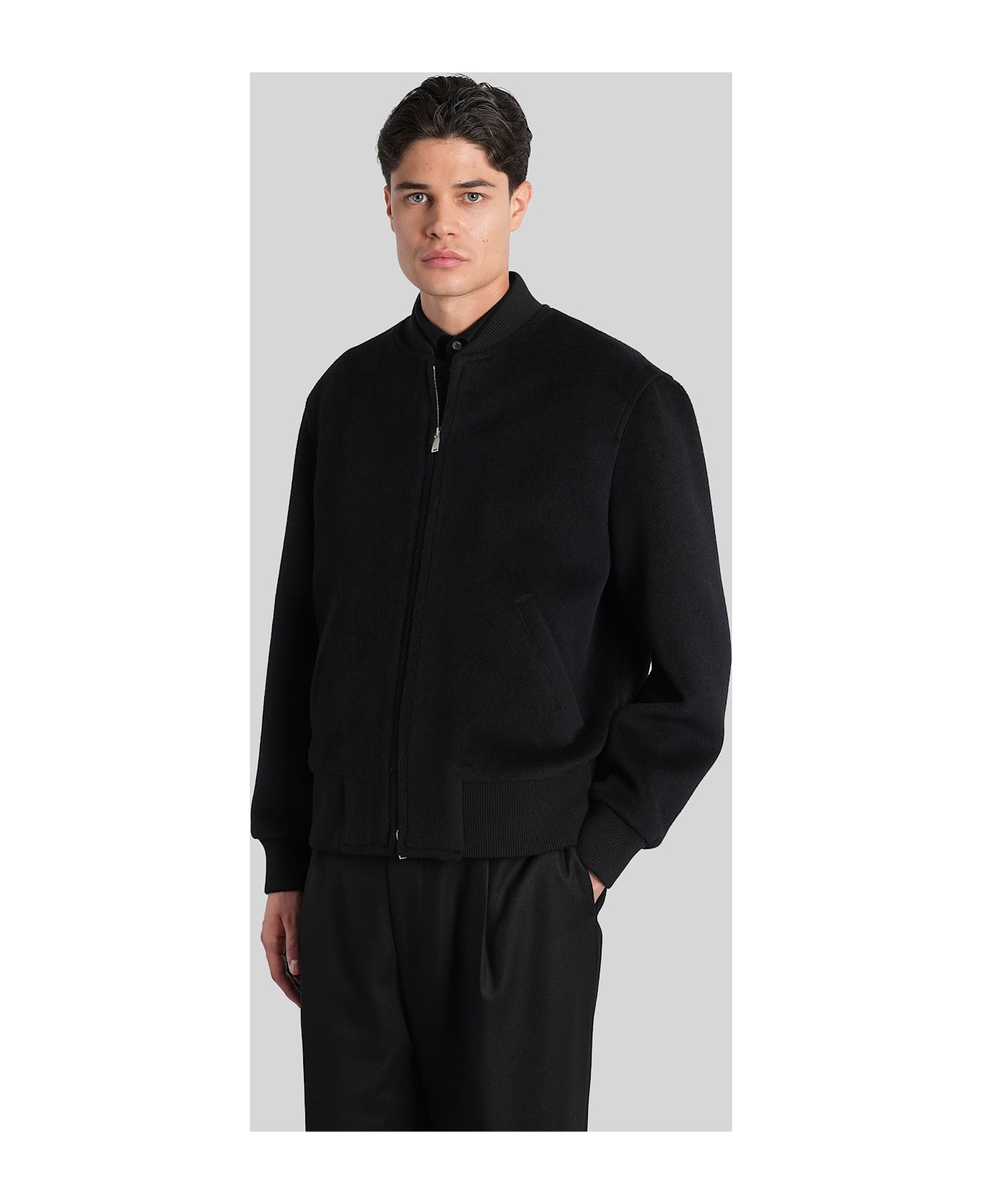 Lardini Bomber Jacket In Black Wool - black