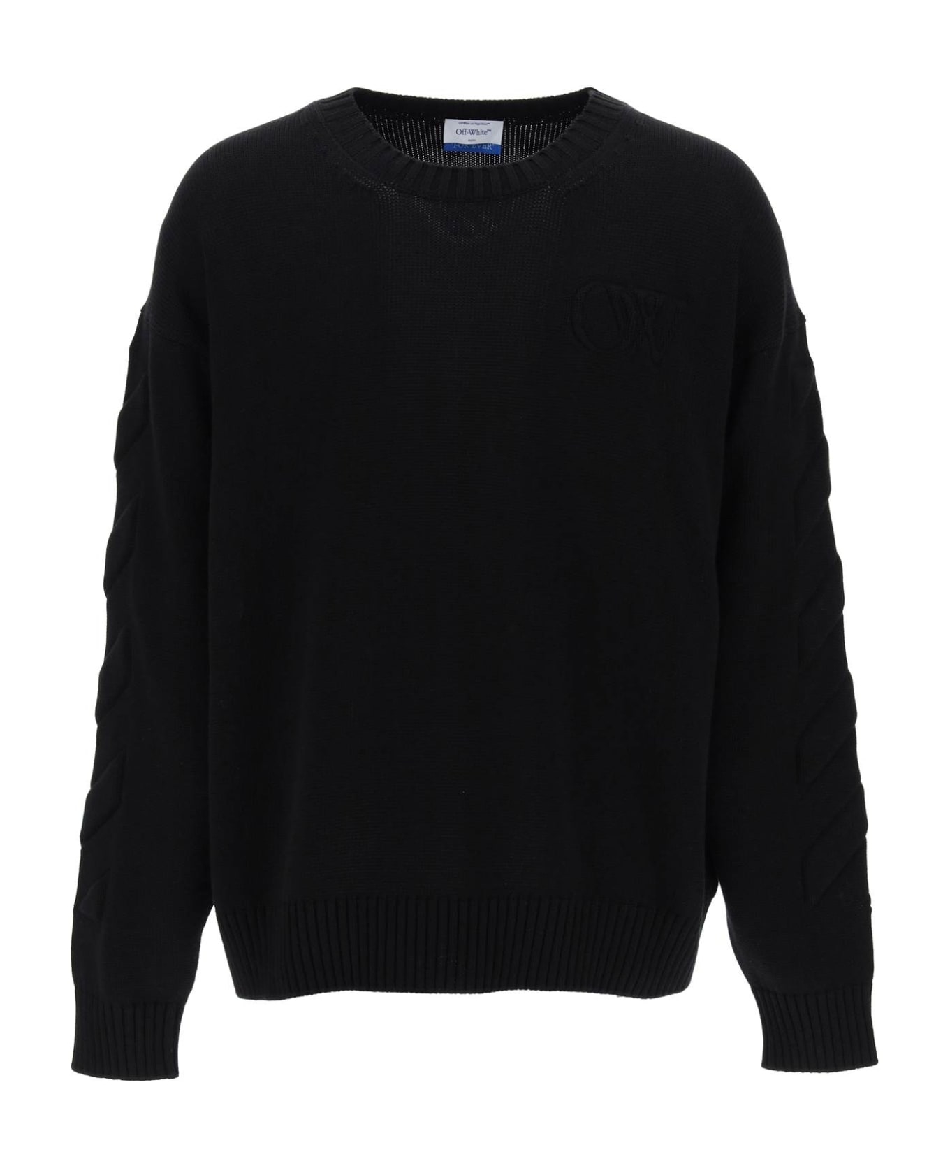 Off-White Sweater With Embossed Diagonal Motif - Black Black ニットウェア