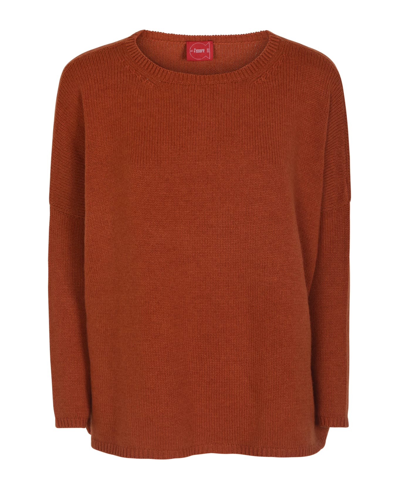 f cashmere Round Neck Knit Plain Sweater - Brick