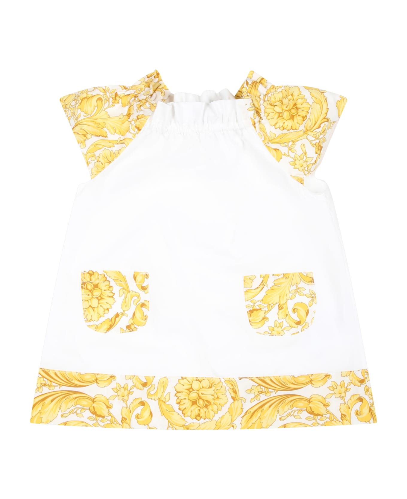 Versace White Set For Baby Girl With Baroque Print - Beige