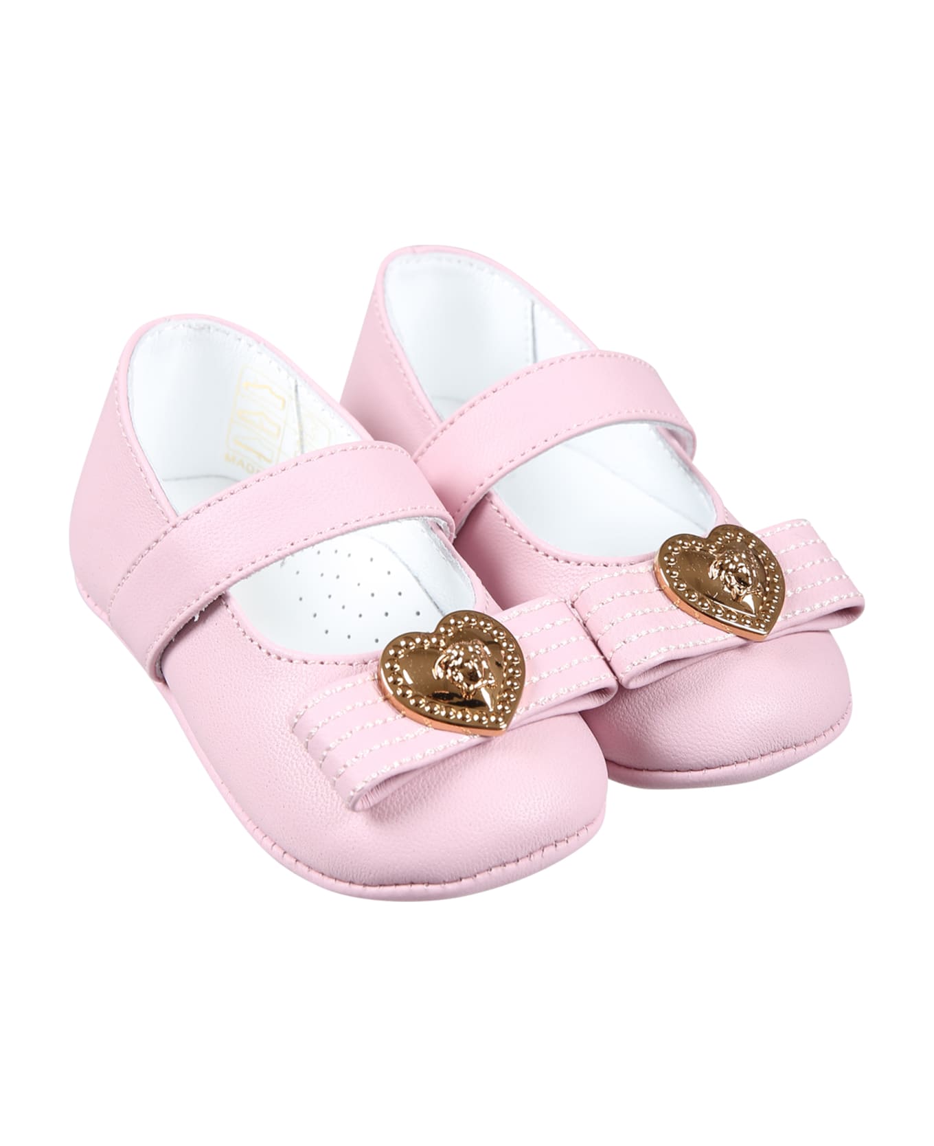 Versace Pink Ballet Flats For Baby Girl With Heart And Medusa - Pink