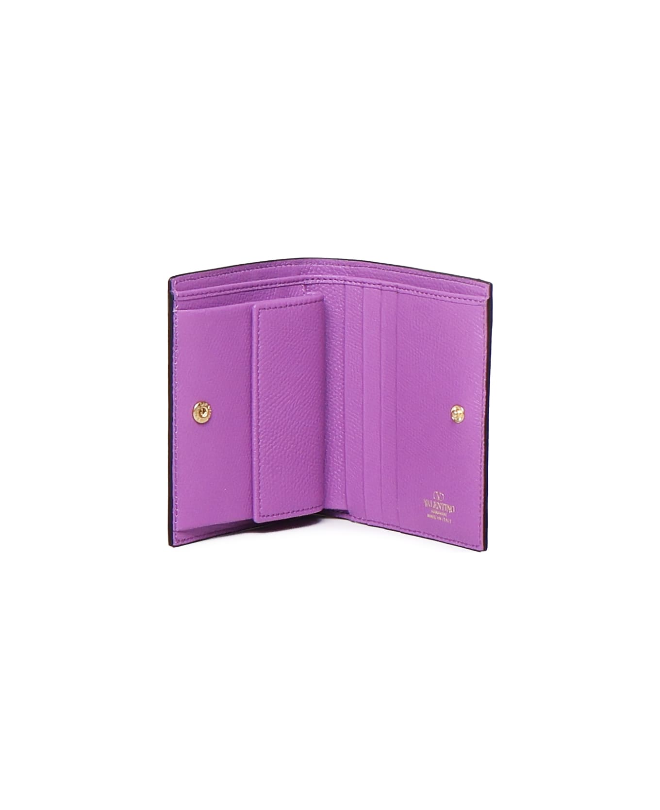 Valentino Garavani Compact Vlogo Signature Valentino Garavani Wallet In Grained Calfskin - VIVID VIOLET