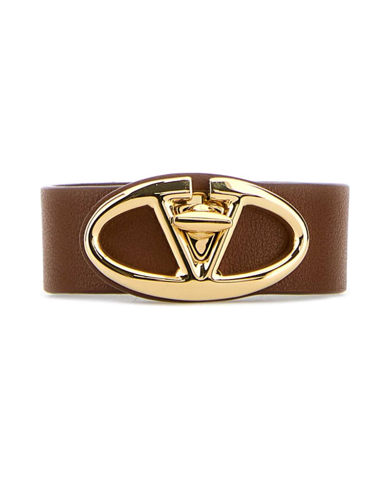 Valentino Garavani Brown Leather Vlogo Bracelet - TOBACCO