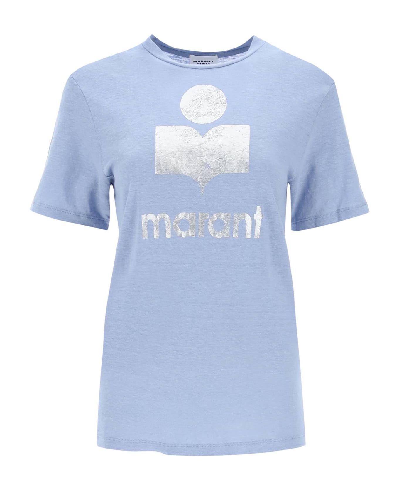 Marant Étoile Zewel T-shirt With Metallic Logo Print - Busi Blue Silver