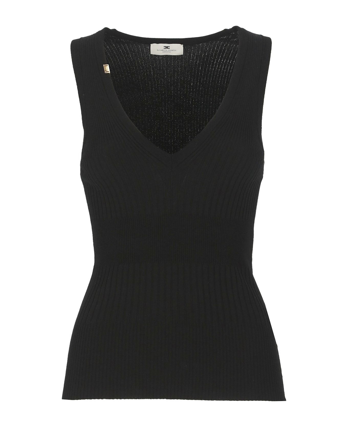 Elisabetta Franchi Top With Logo - Black