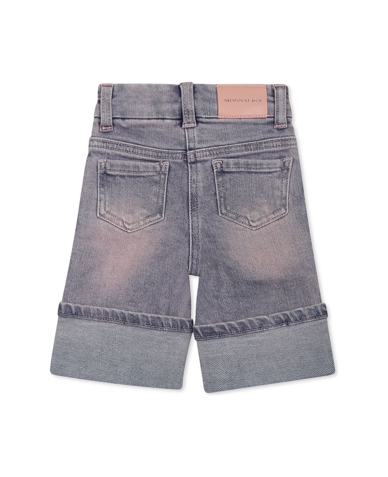 Monnalisa Denim Jeans For Baby Girl With Roses - Denim