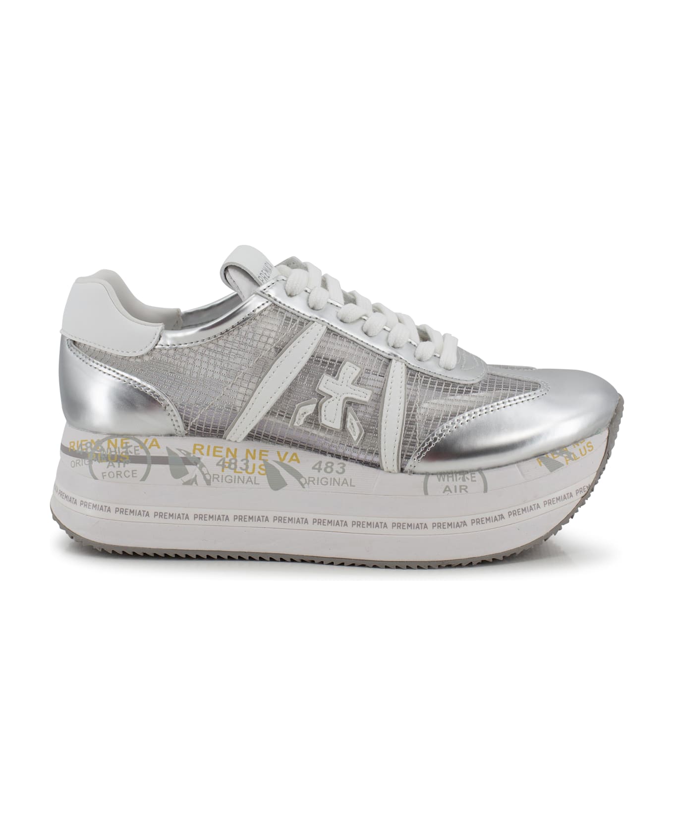 Premiata Beth Sneakers In Silver Leather And Fabric - Silver