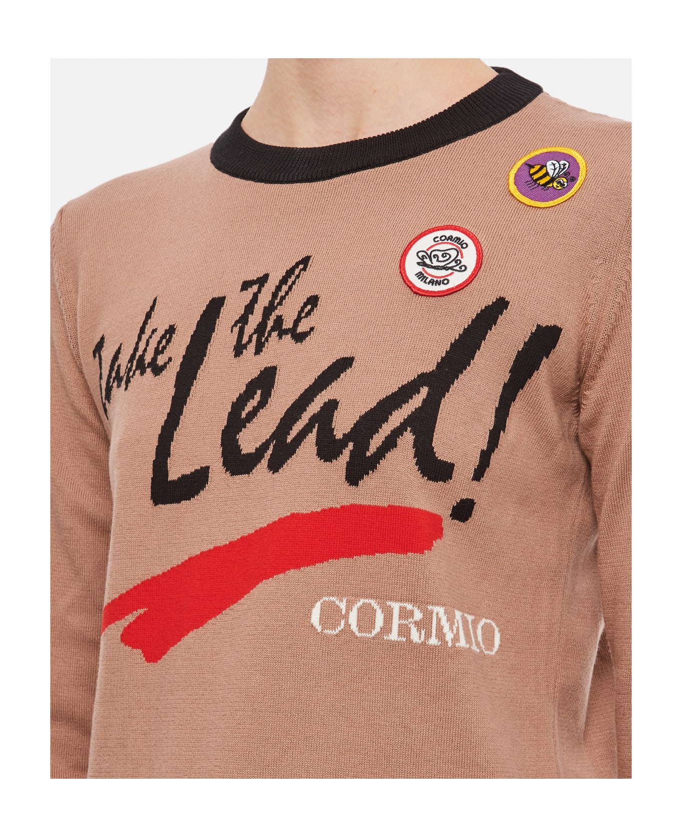 Cormio Long Sleeve Knitted T-shirt With Intarsio Motto - Brown