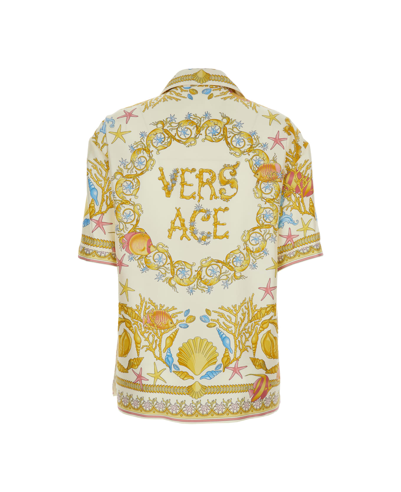 Versace Multicolor Bowling Shirt With Cuban Collar And All-over Underwater Barocco Print In Silk Woman - Multicolor