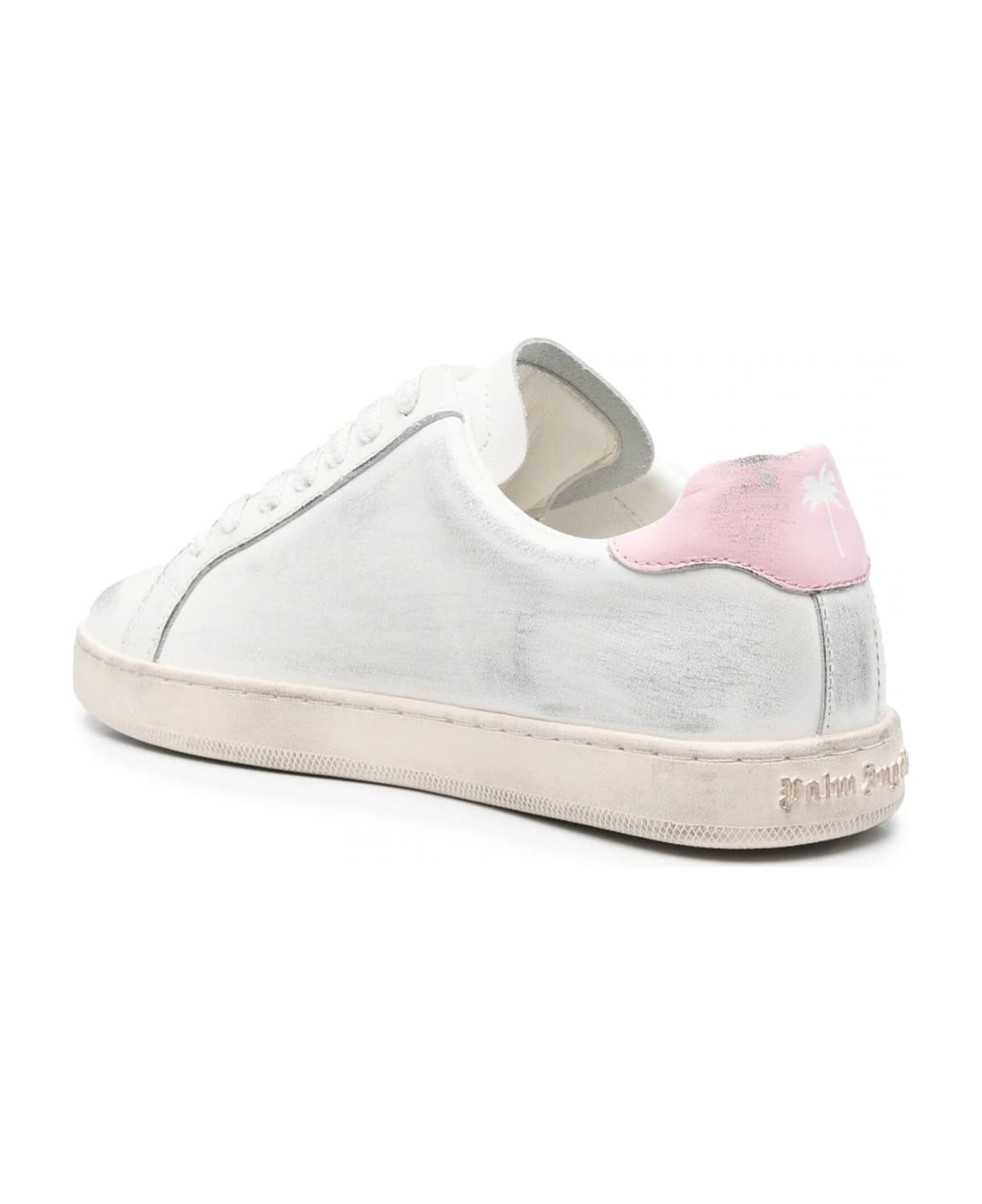 Palm Angels Logo Printed Distressed Lace-up Sneakers - Bianco+rosa