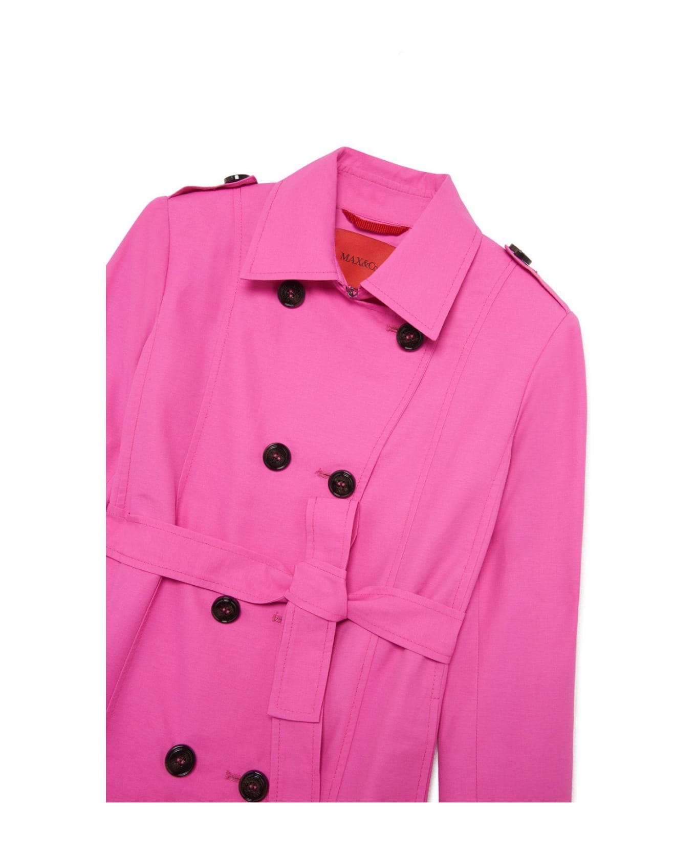 Max&Co. Belted Double-breasted Long Sleeved Coat - Fucsia
