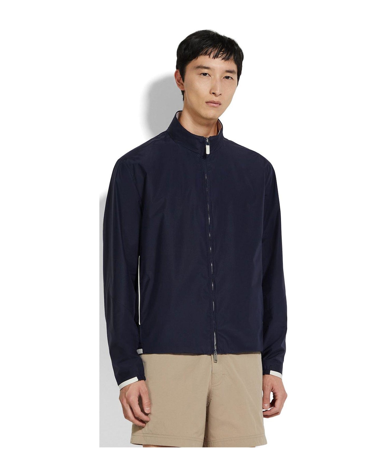 Zegna High-neck Zipped Jacket - BLUE NAVY UNITO