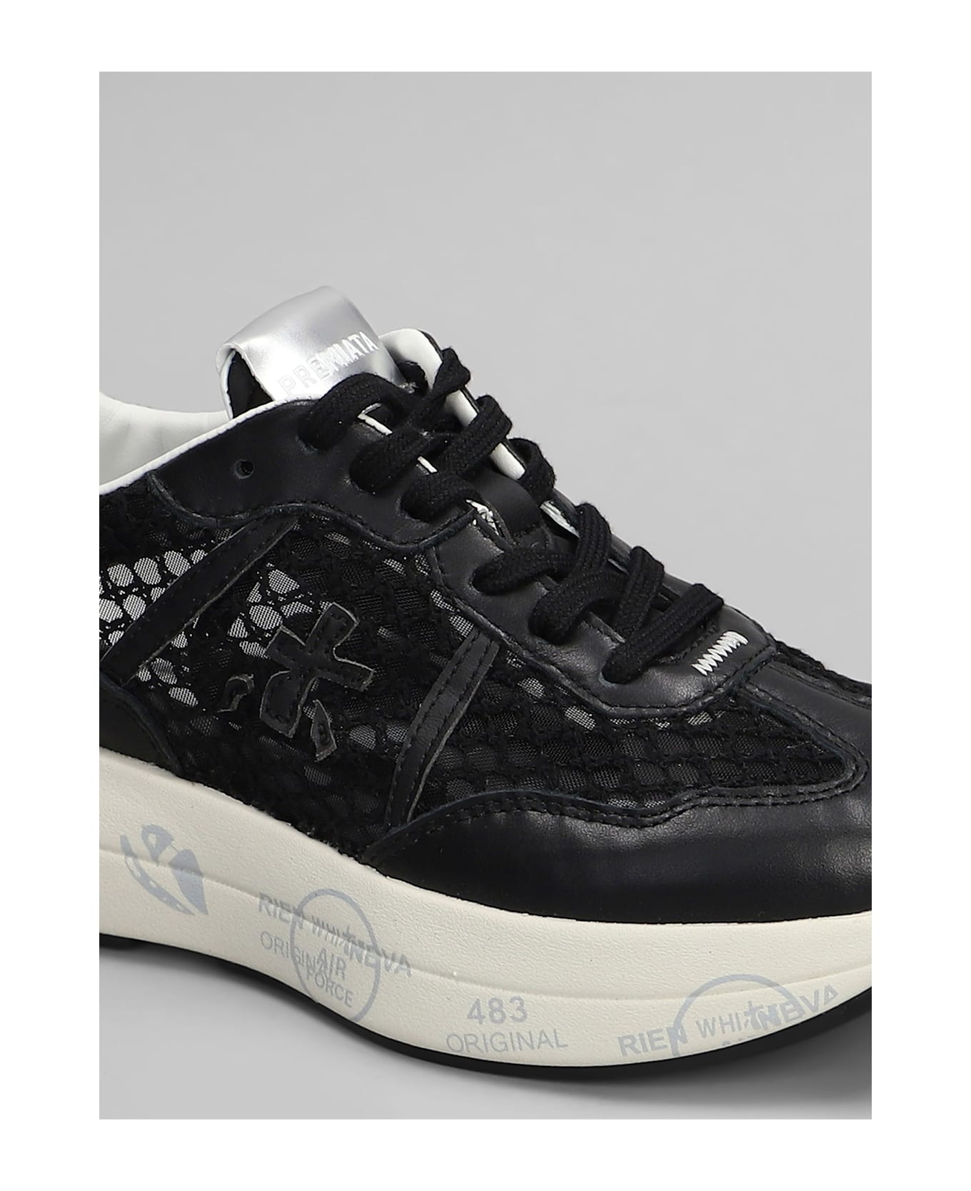 Premiata Cassie Sneakers In Black Leather And Fabric - black