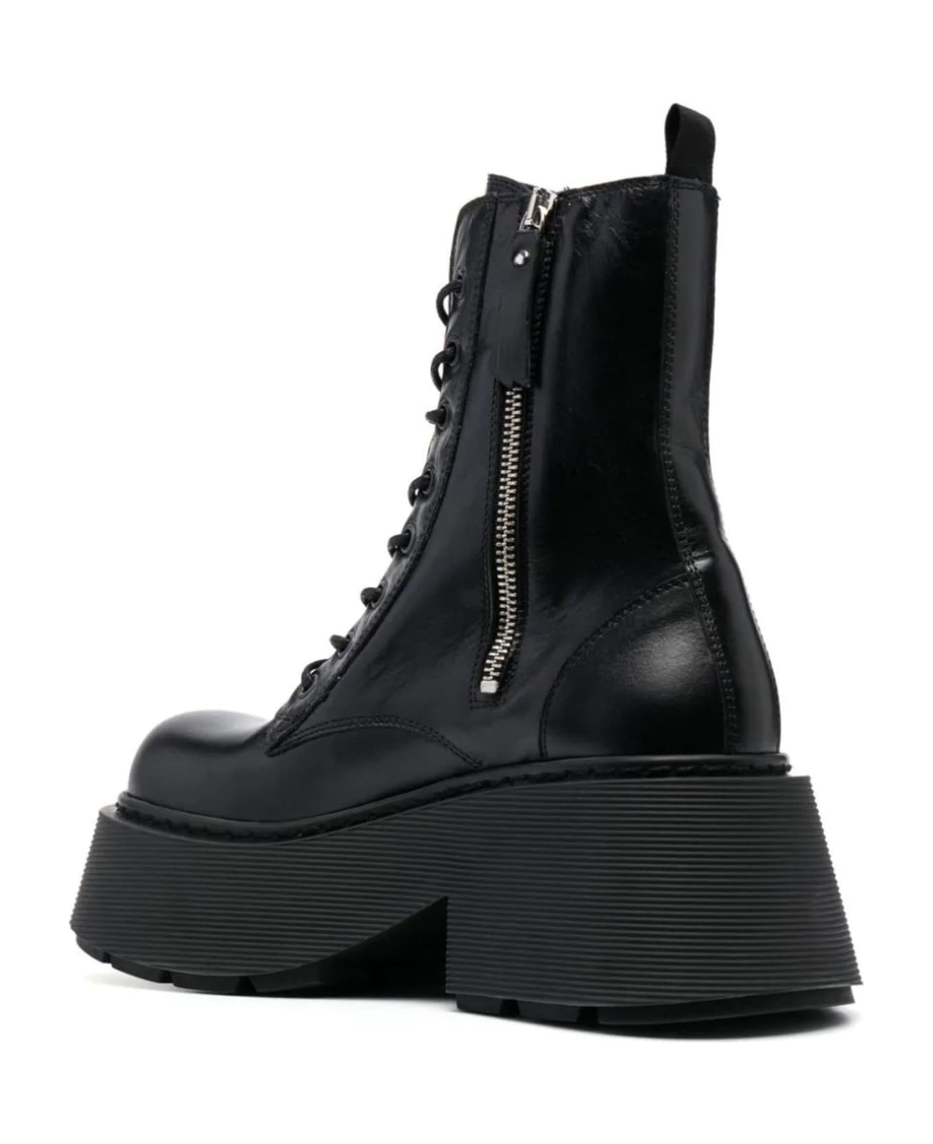 Vic Matié Black Calf Leather Platform Boots - Black